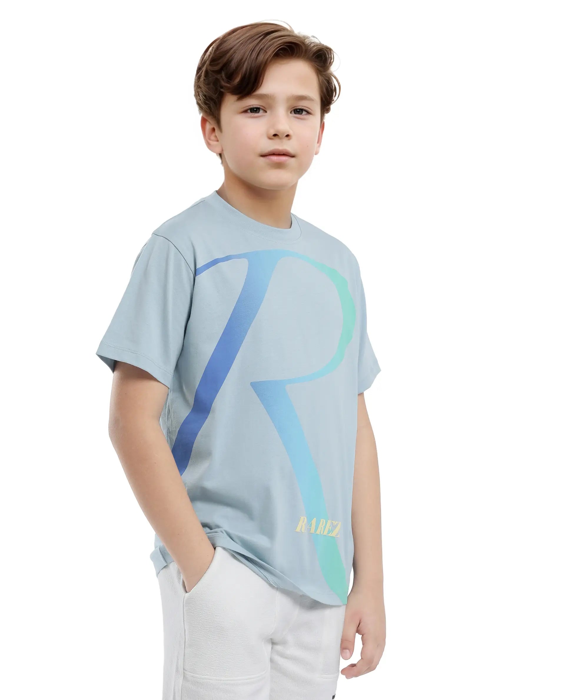 Rare Ones Kids Elzo-K Light Blue Cotton Half Sleeve Solid Slip-On Closure Regular Fit T-Shirt