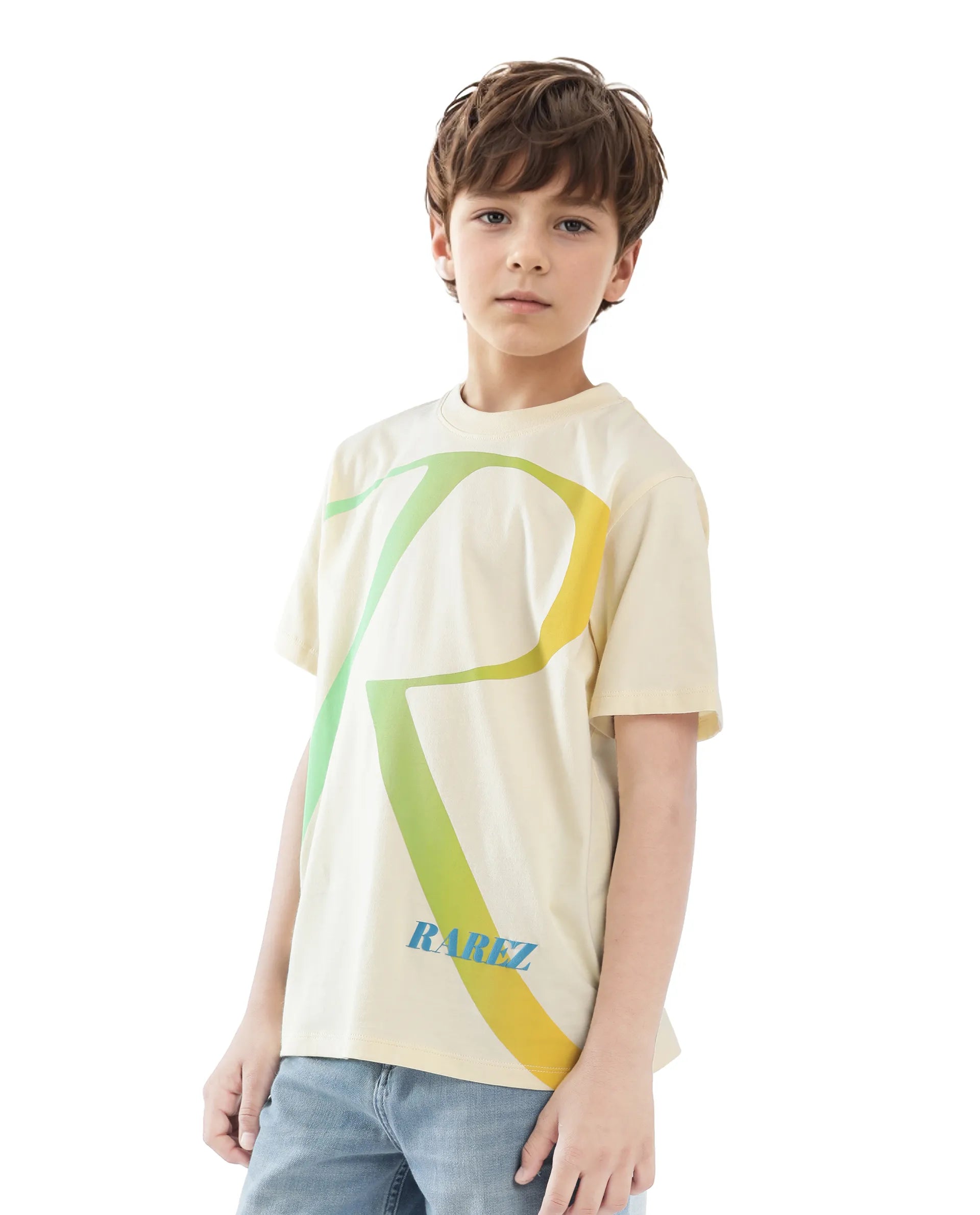Rare Ones Kids Elzo-K Light Yellow Cotton Half Sleeve Graphic Printed Slip-On Closure Regular Fit T-Shirt