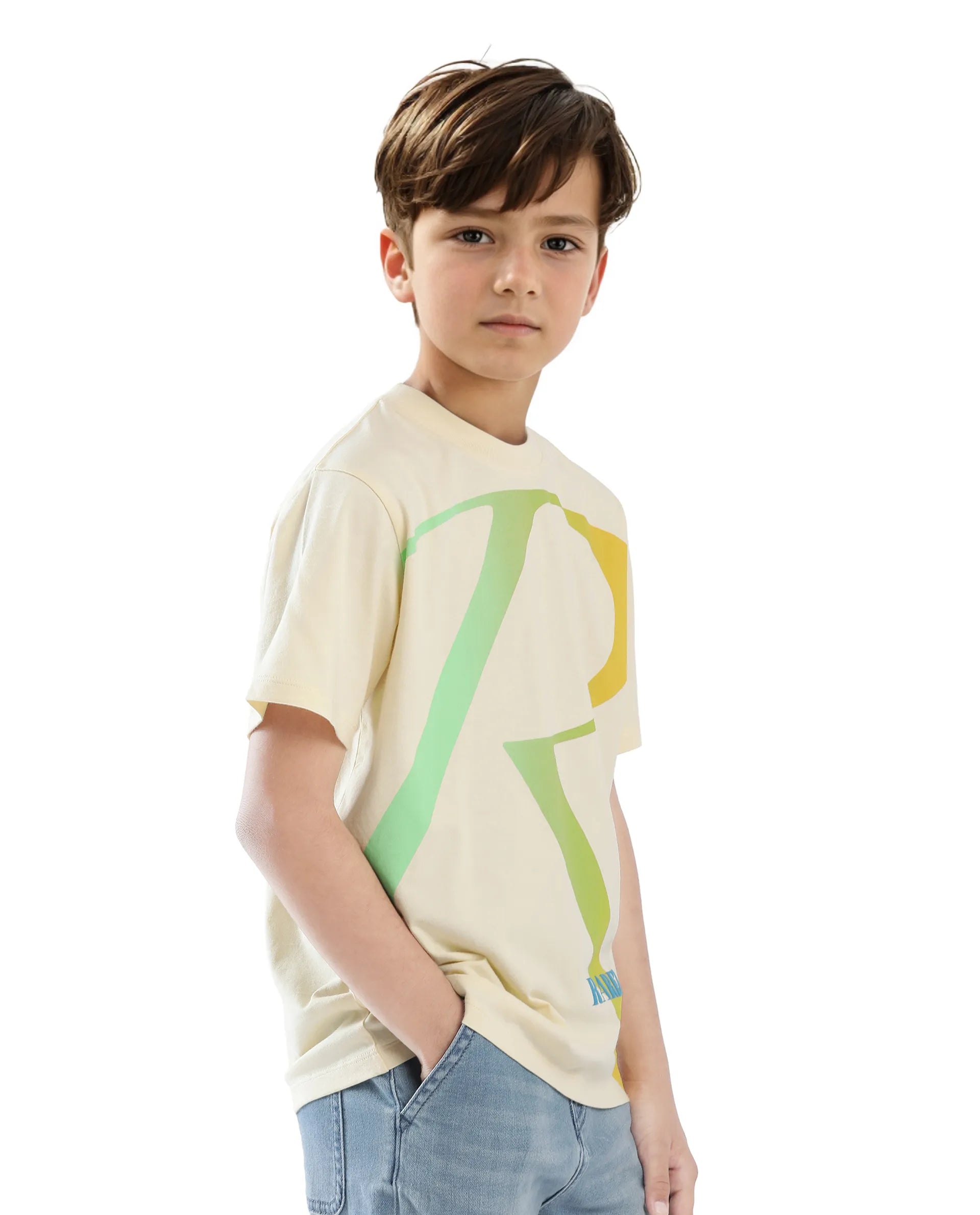 Rare Ones Kids Elzo-K Light Yellow Cotton Half Sleeve Graphic Printed Slip-On Closure Regular Fit T-Shirt