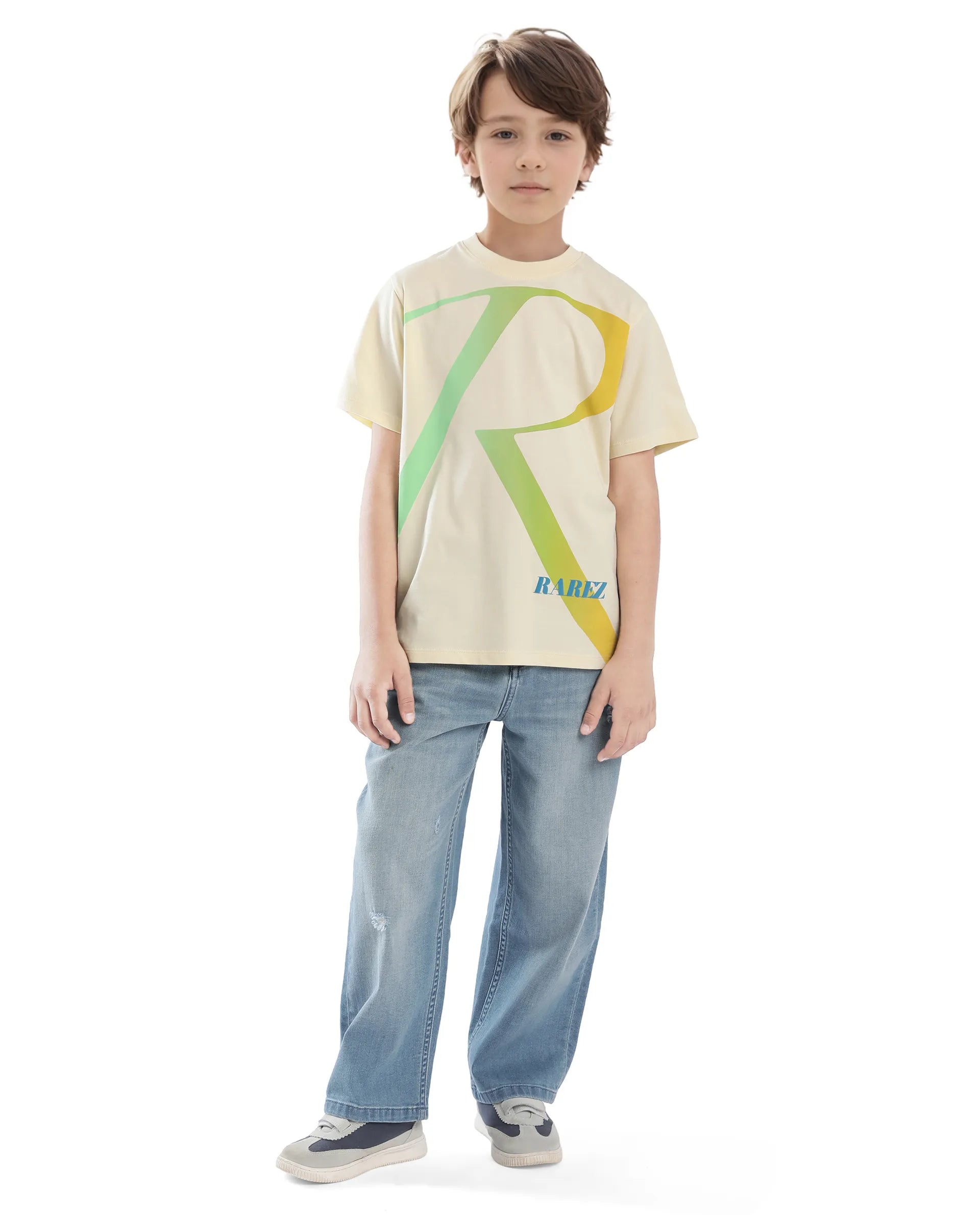 Rare Ones Kids Elzo-K Light Yellow Cotton Half Sleeve Graphic Printed Slip-On Closure Regular Fit T-Shirt