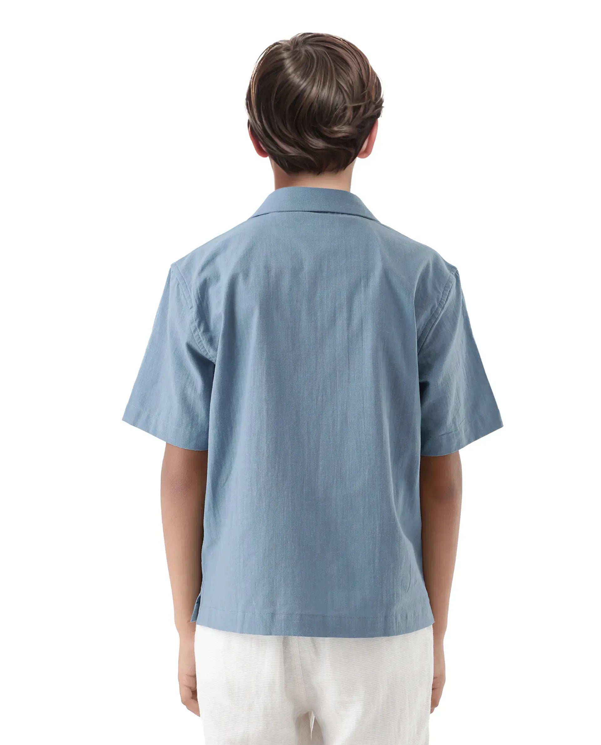 Rare Ones Kids Emma Dusky Blue Cotton Half Sleeve Button Embroidered Regular Fit Shirt