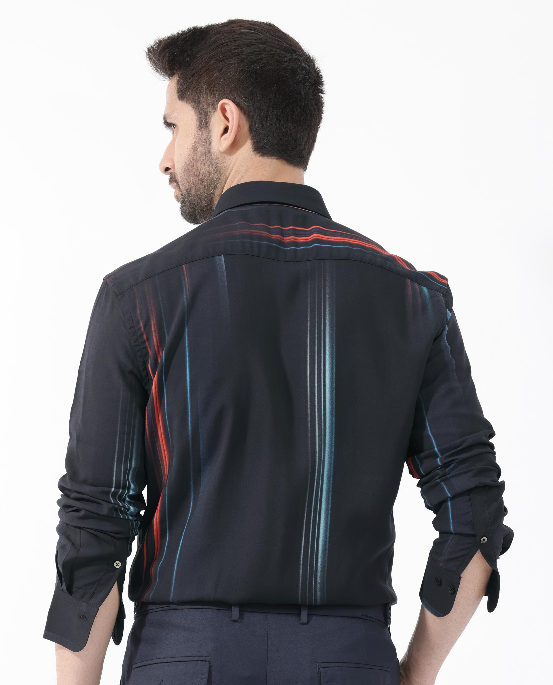 Rare Rabbit Men's Emmett Black Full Sleeve Abstract Print Shirt