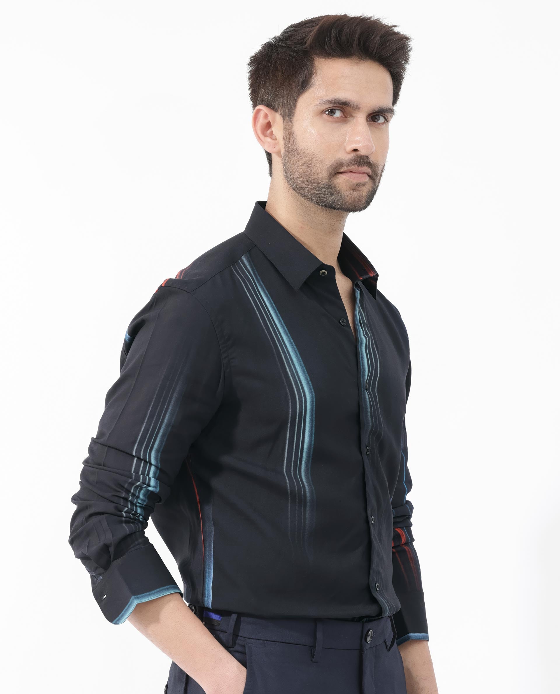 Rare Rabbit Men's Emmett Black Full Sleeve Abstract Print Shirt