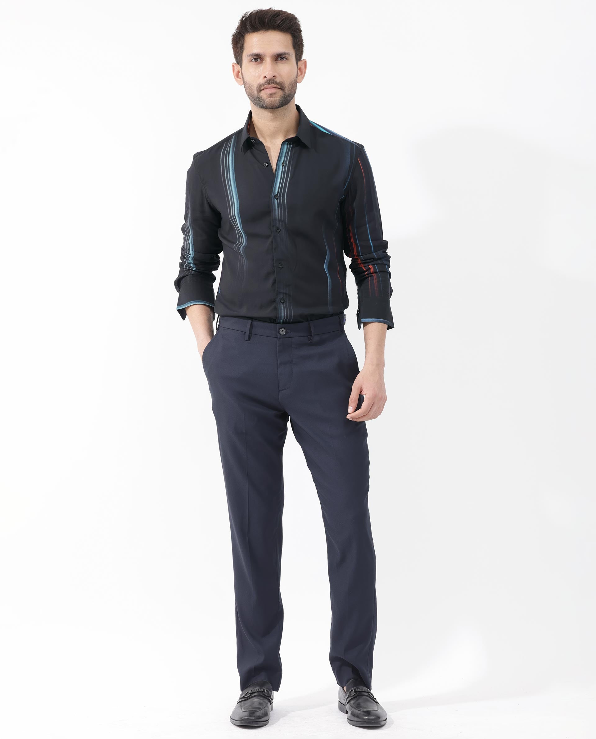 Rare Rabbit Men's Emmett Black Full Sleeve Abstract Print Shirt