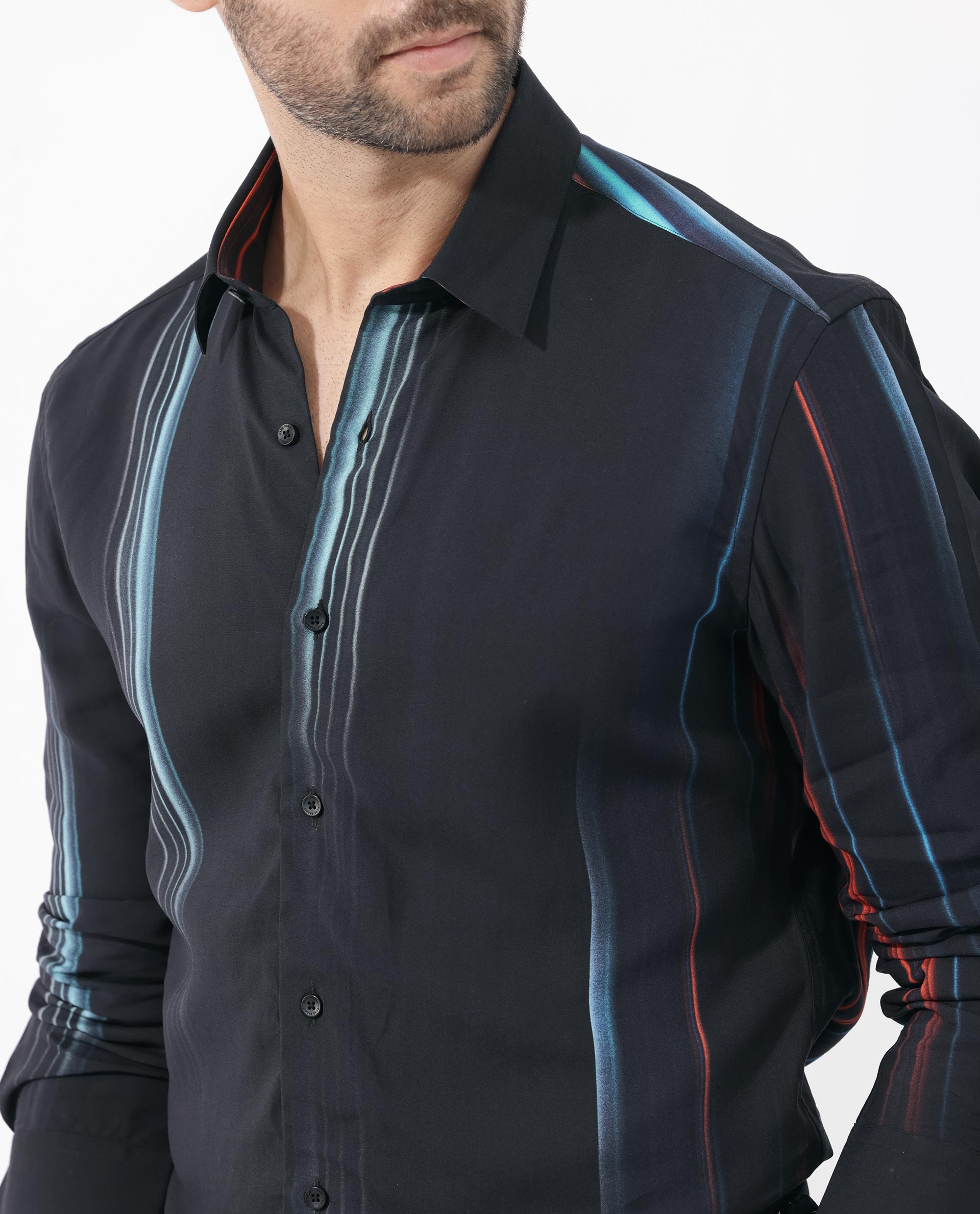 Rare Rabbit Men's Emmett Black Full Sleeve Abstract Print Shirt