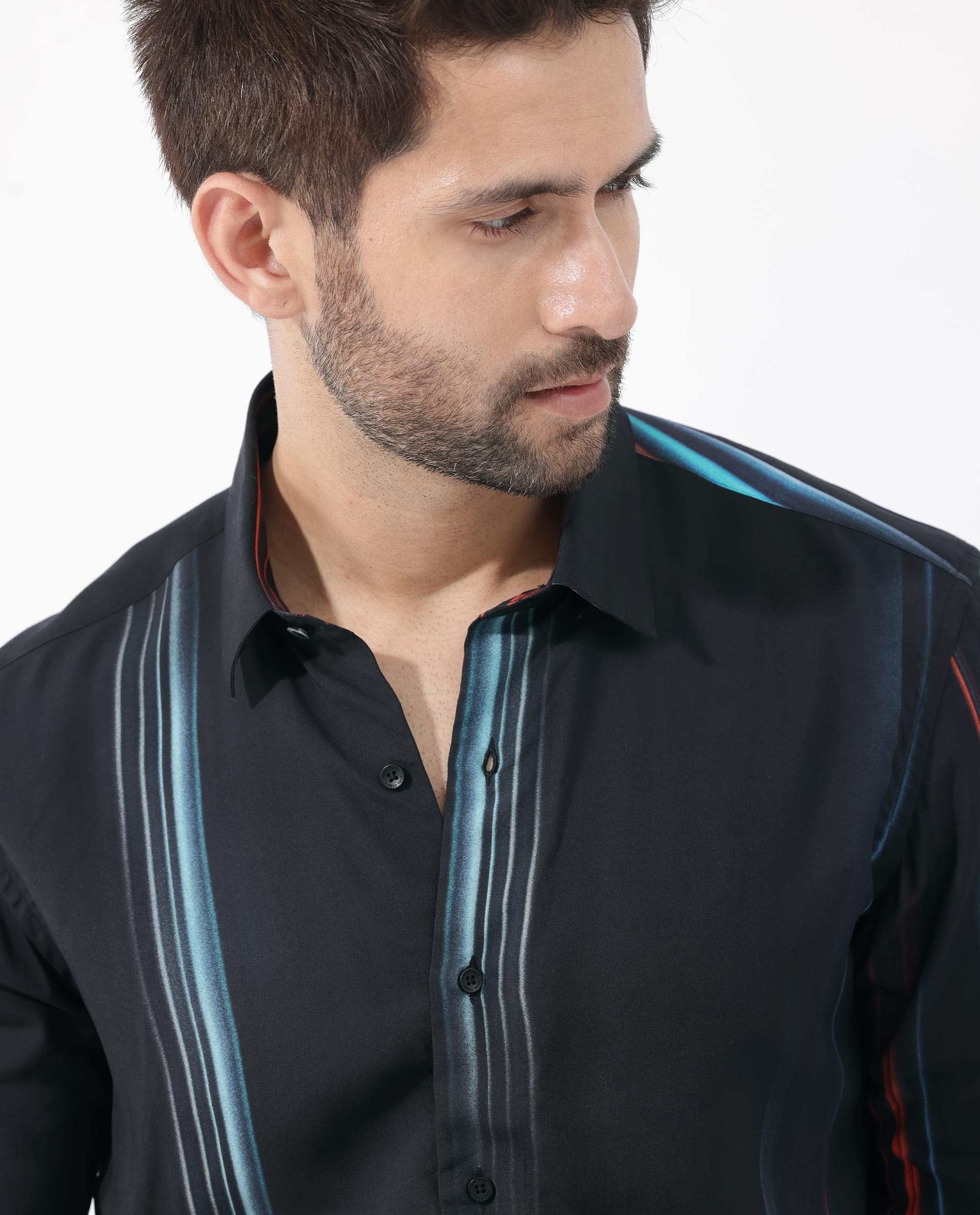 Rare Rabbit Men's Emmett Black Full Sleeve Abstract Print Shirt