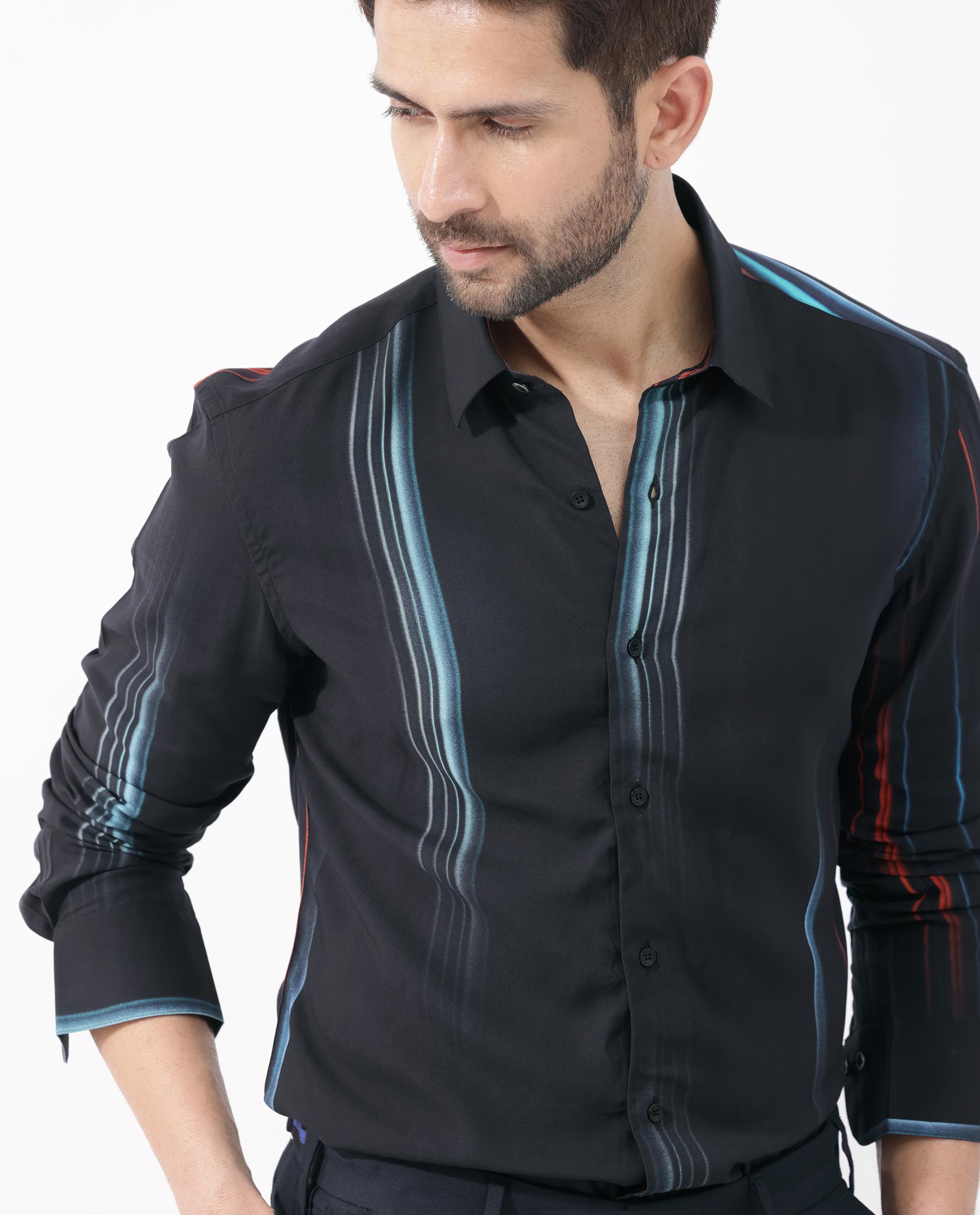 Rare Rabbit Men's Emmett Black Full Sleeve Abstract Print Shirt