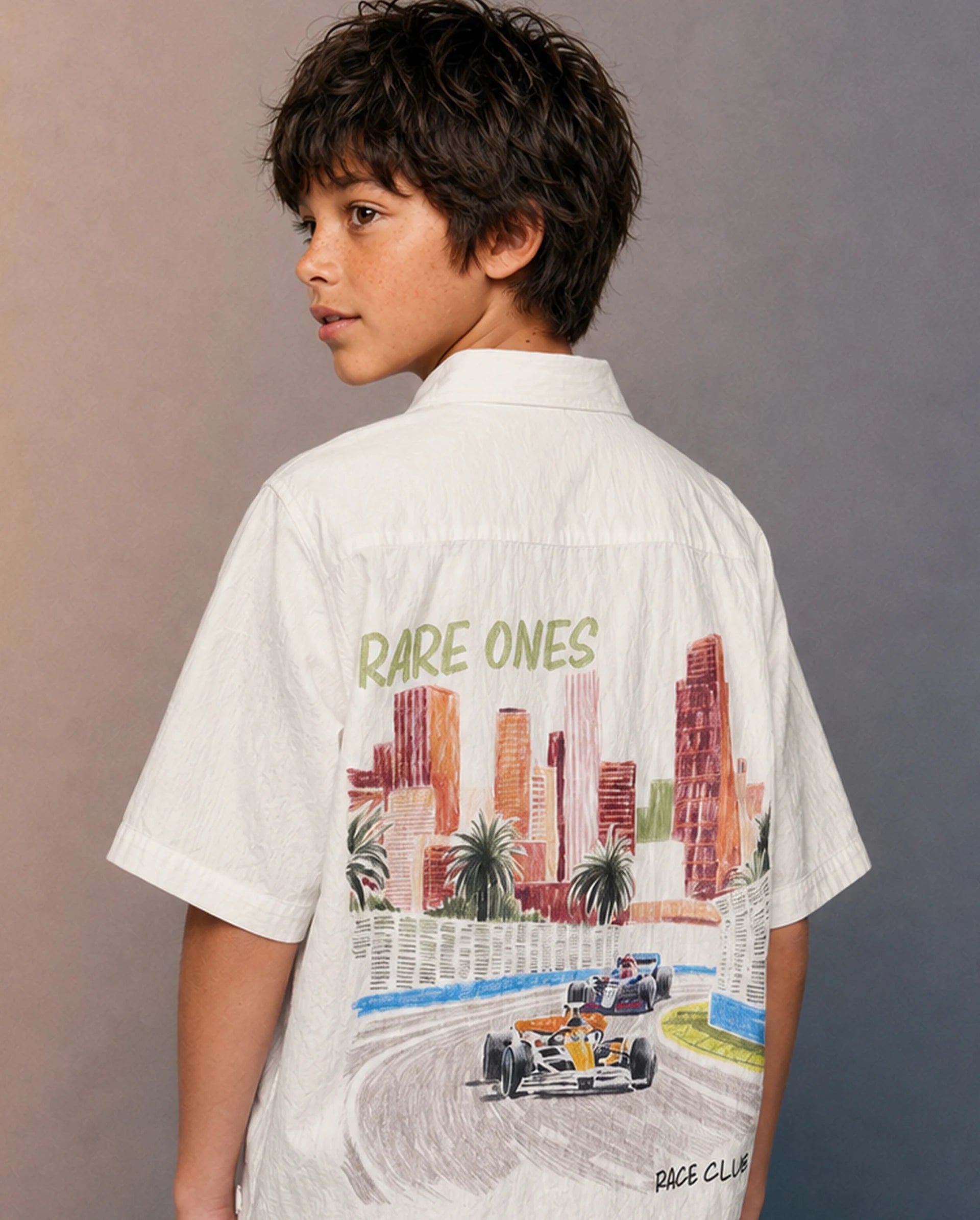 Rare Ones Kids Emory White Viscose Blend Fabric Button Closure Regular Fit Shirt