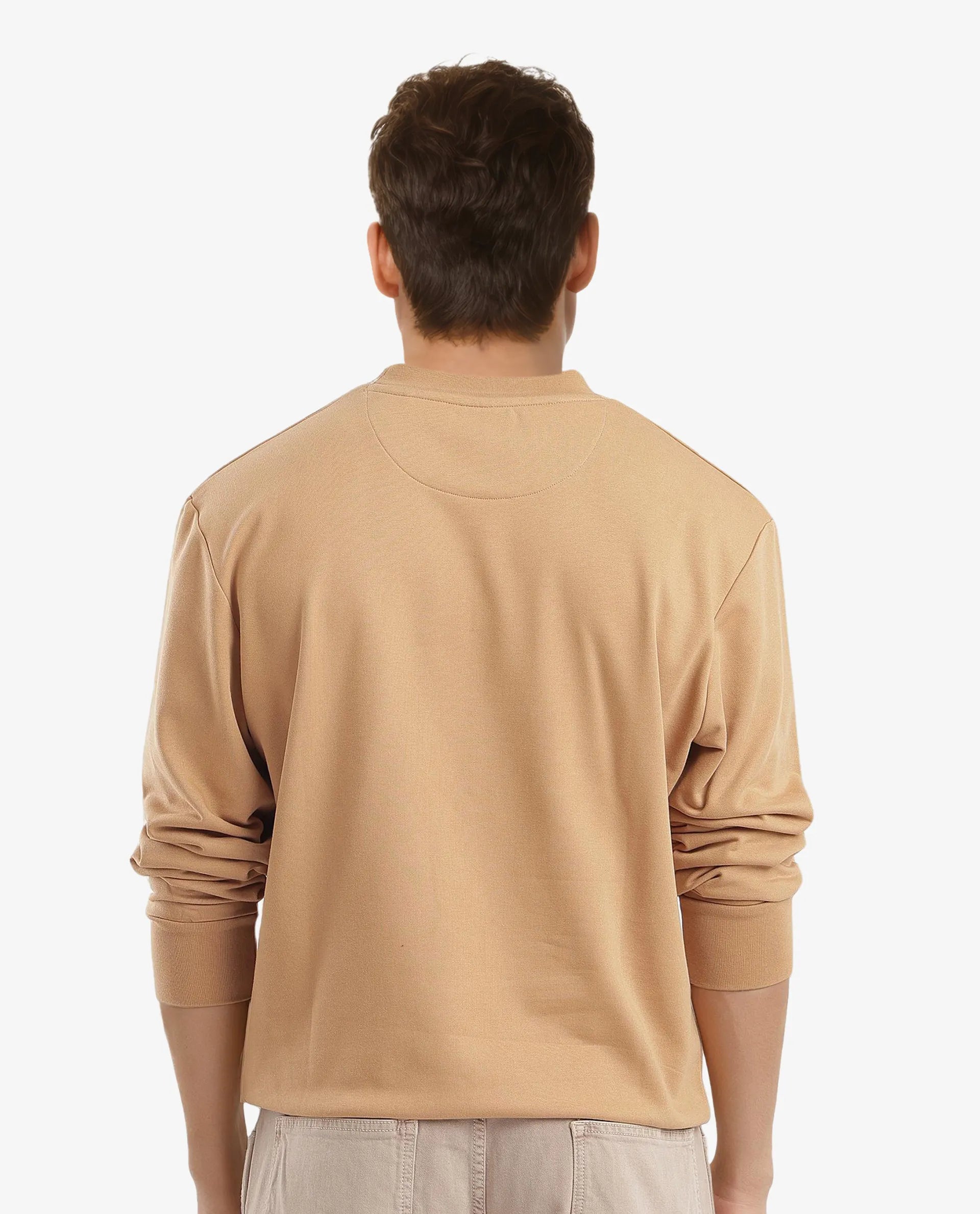 Rare Rabbit Men Emry Mustard Cotton Polyester Fabric Full Sleeve Crew Neck Regular Fit Printed Sweatshirt