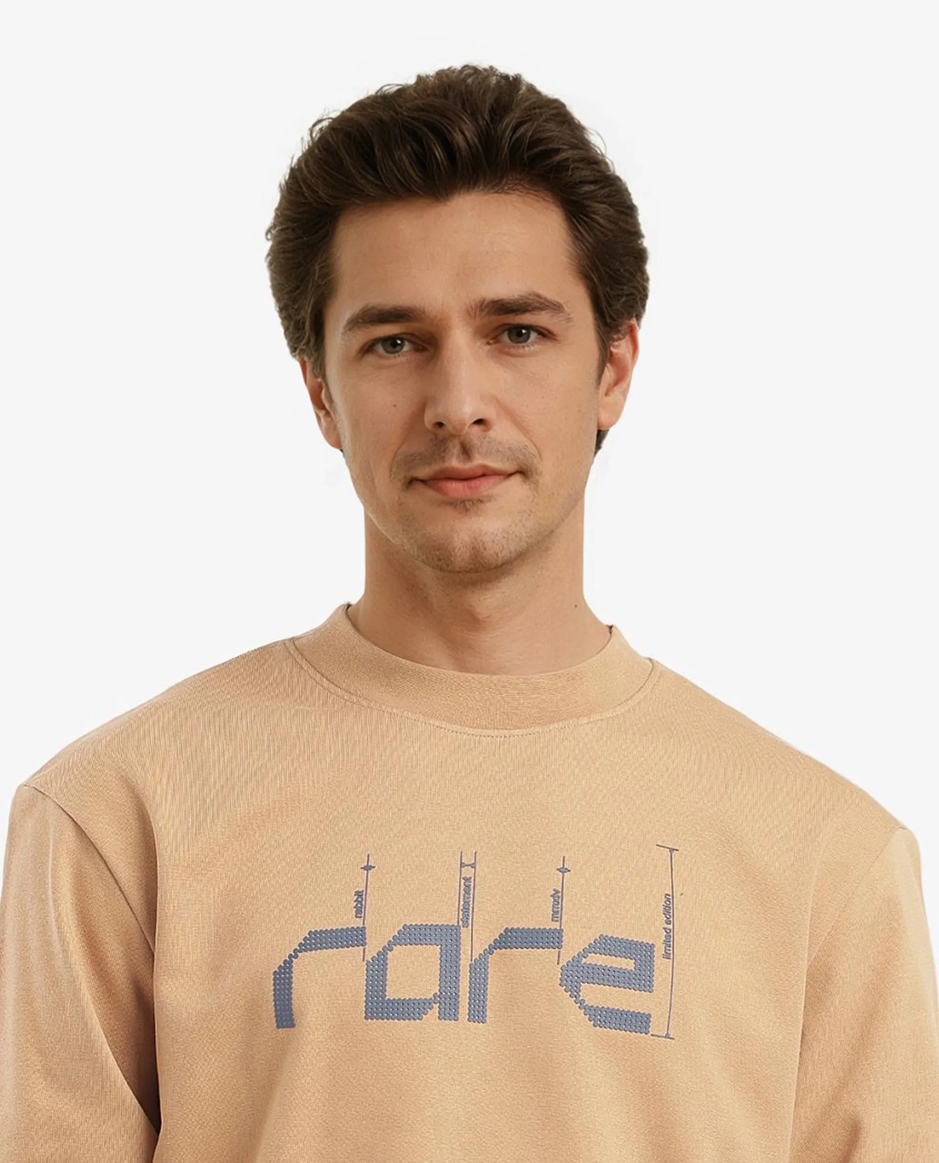 Rare Rabbit Men Emry Mustard Cotton Polyester Fabric Full Sleeve Crew Neck Regular Fit Printed Sweatshirt