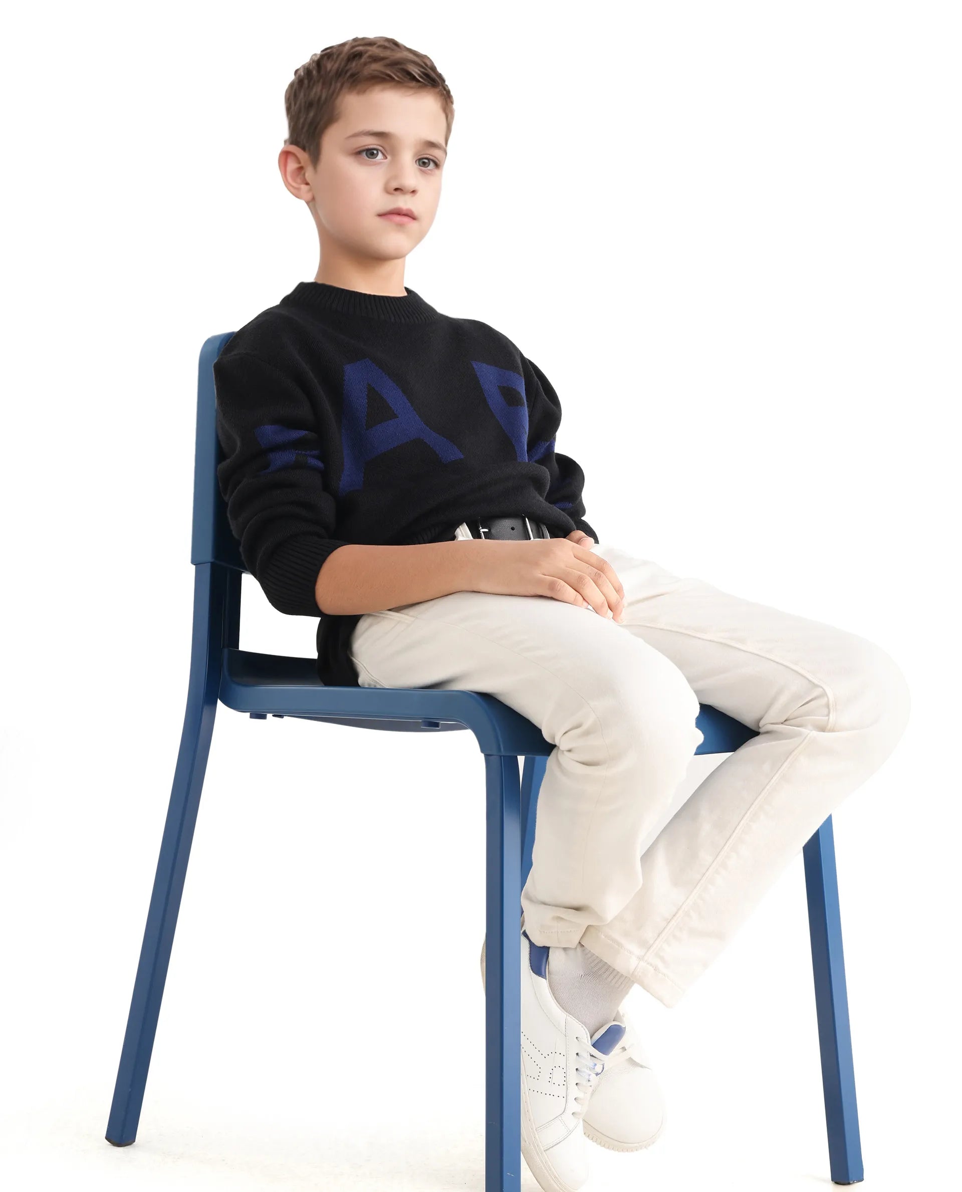 Rare Ones Kids Emyr-K Black Acrylic Blend Slip-On Closure Typography Regular Fit Sweater
