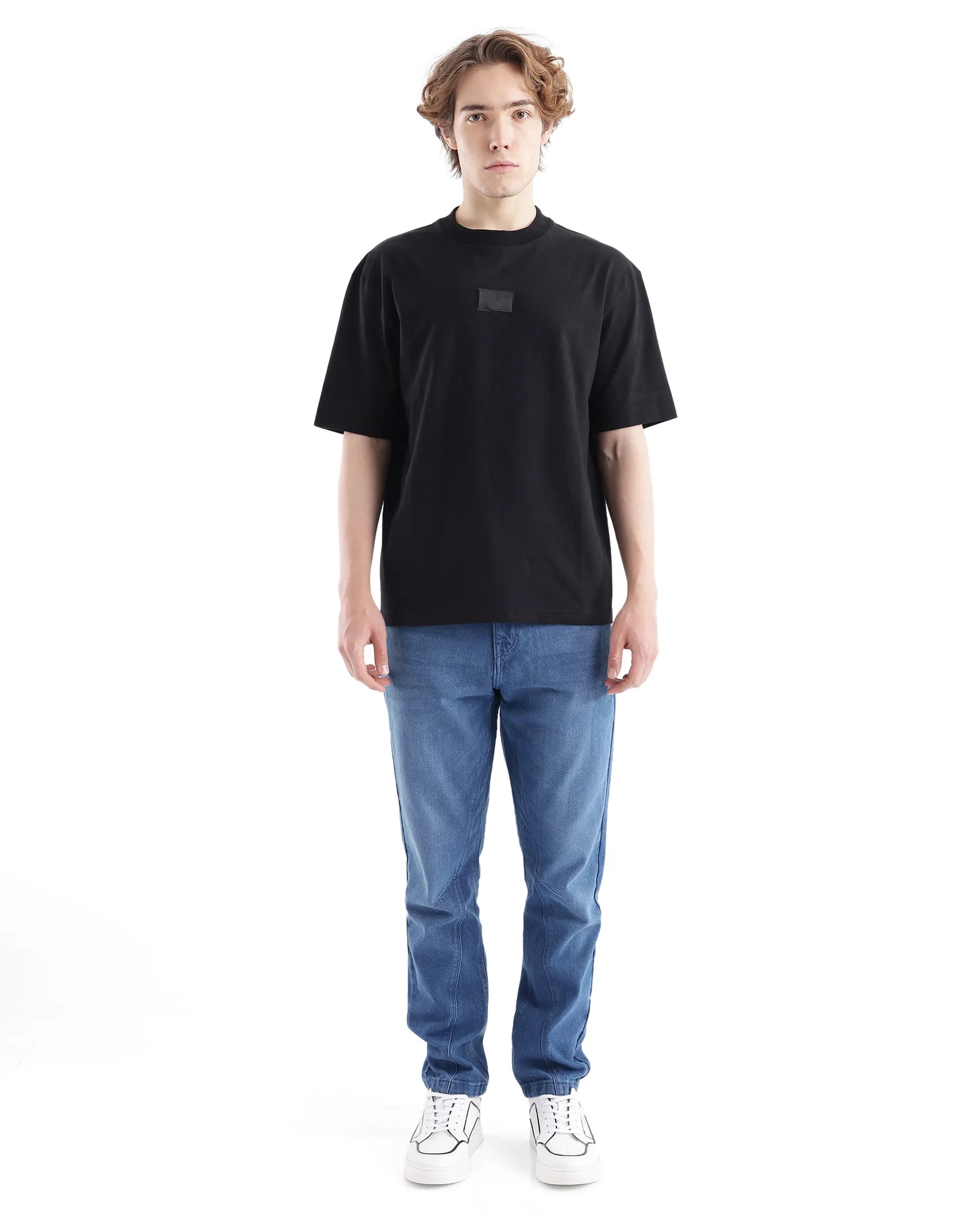 Rare Rabbit Men Endrol Black Cotton Fabric Short Sleeve Boxy Fit Typography Back Printed T-Shirt