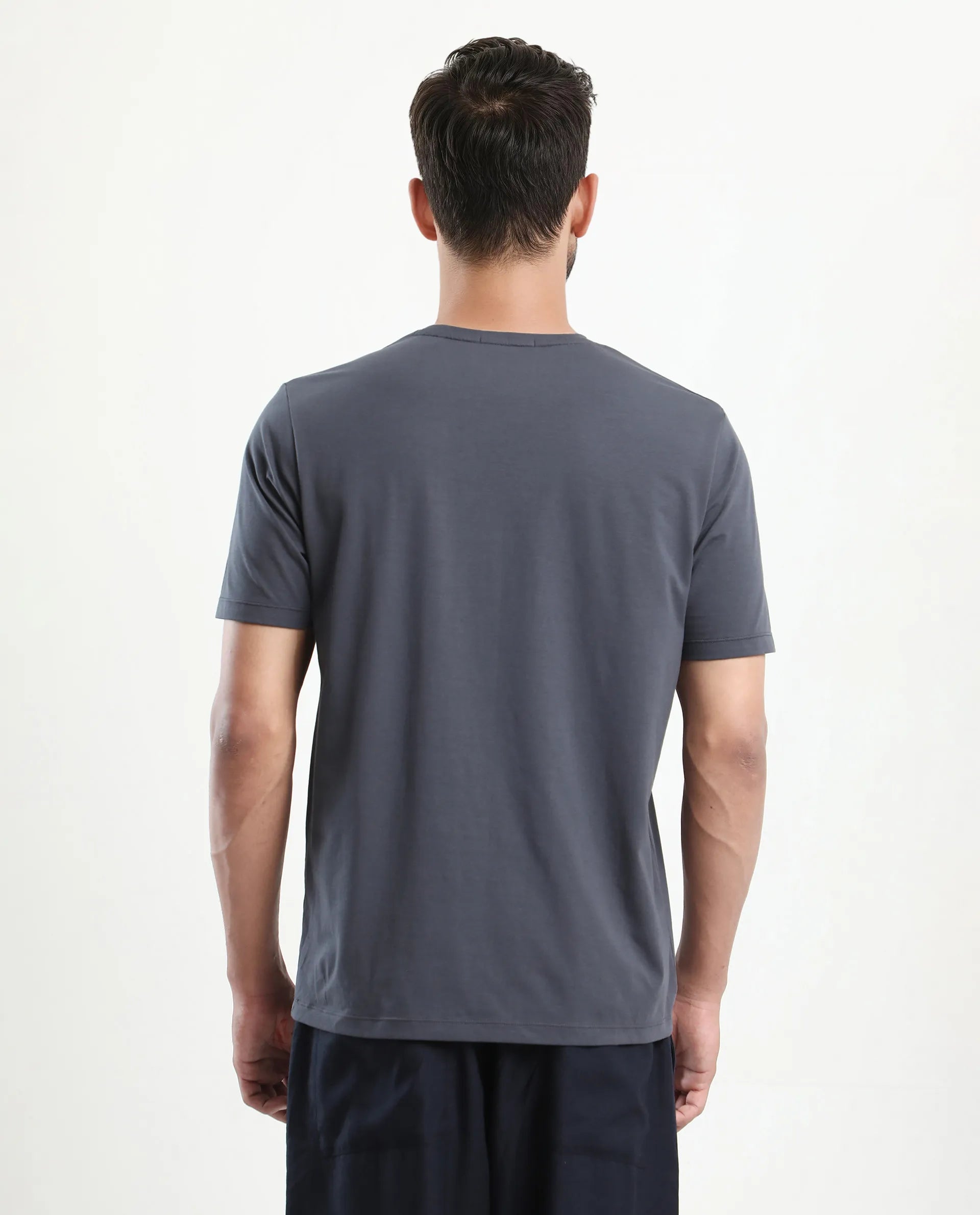 Rare Rabbit Men's Ene Dark Grey Cotton Blend Graphic Print Regular Fit Half Sleeve Crew Neck T-Shirt