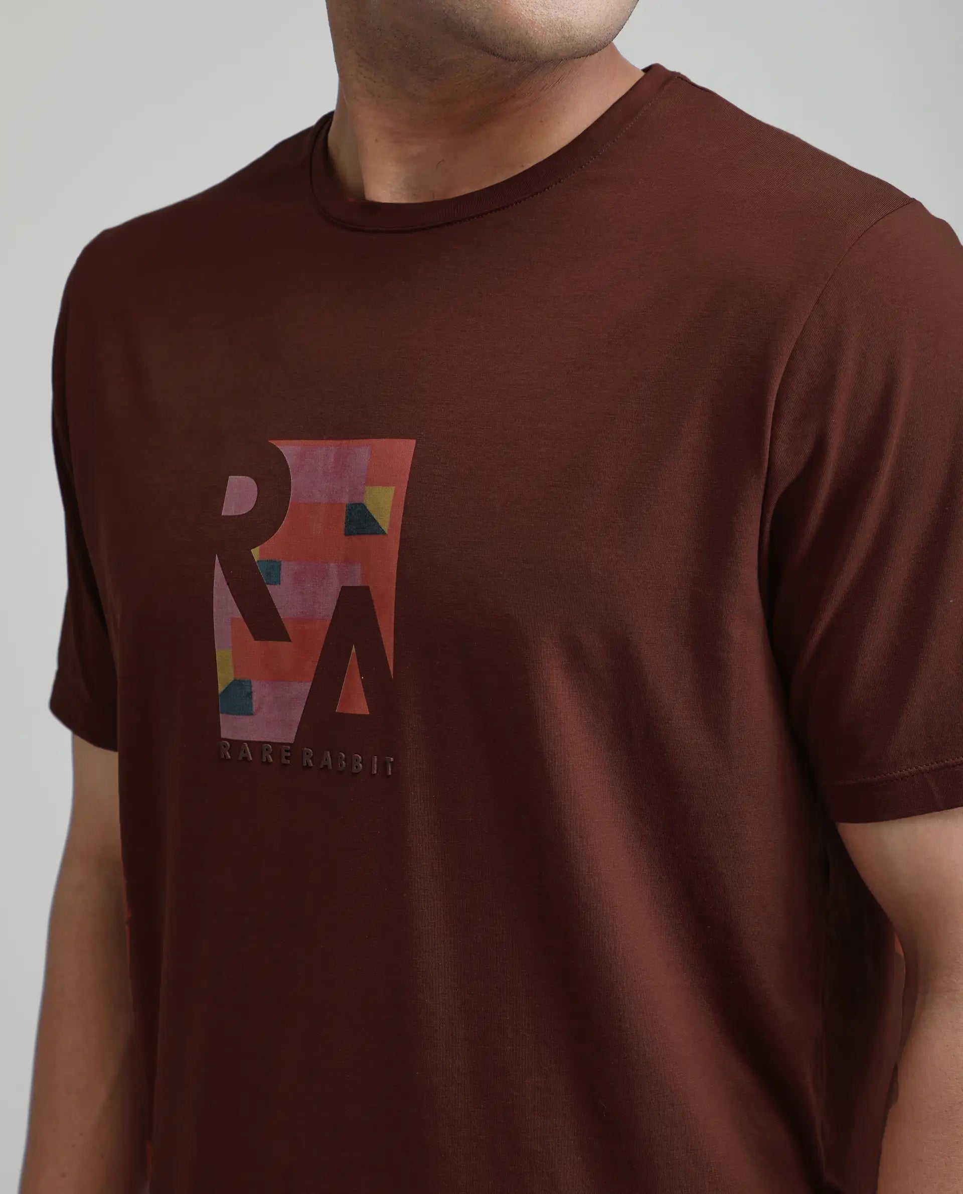 Rare Rabbit Men's Ene Rust Cotton Blend Graphic Print Regular Fit Half Sleeve Crew Neck T-Shirt