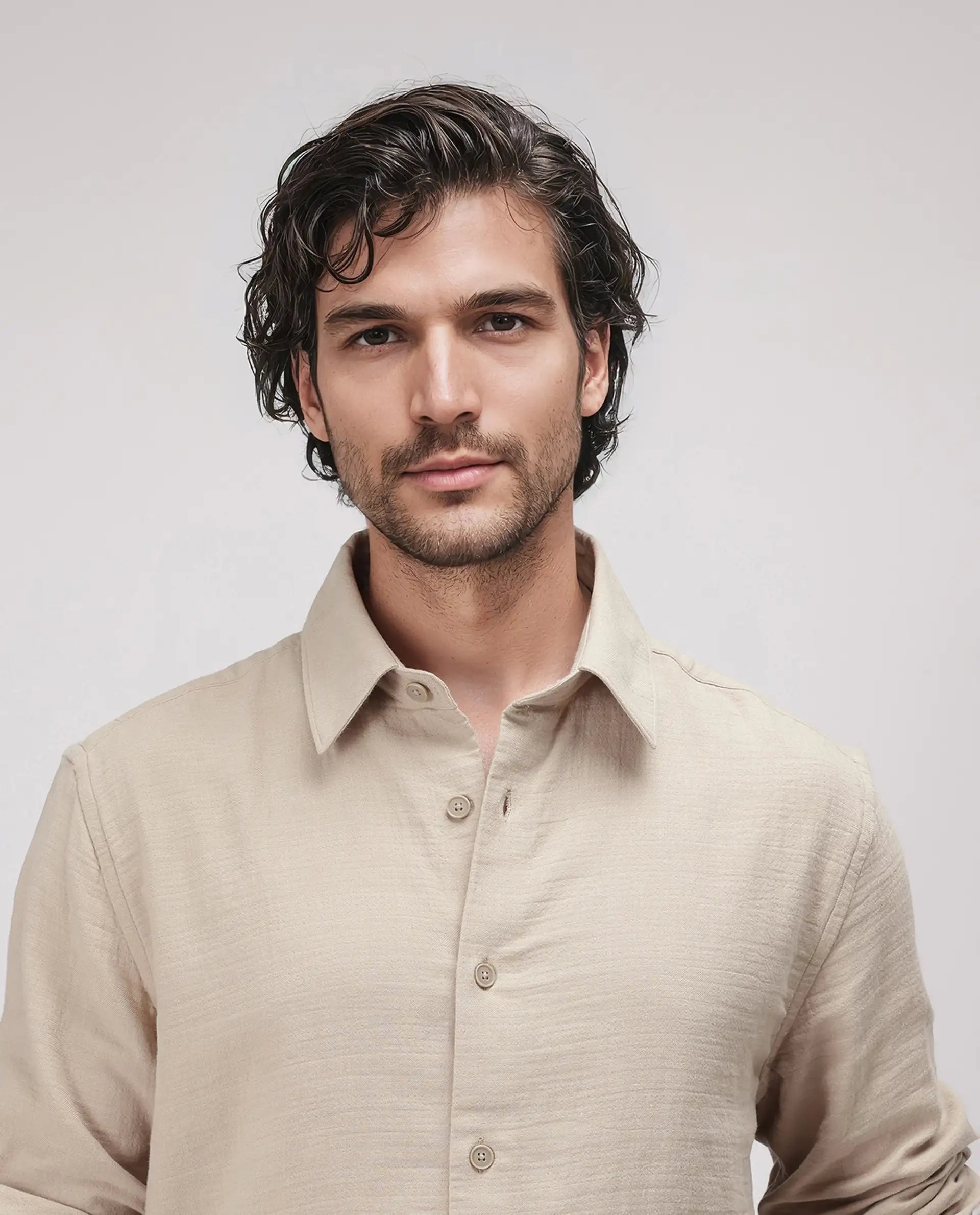 Rare Rabbit Men's Enim Beige Cotton Fabric Full Sleeve Spread Collar Button Closure Relaxed Fit Plain Shirt