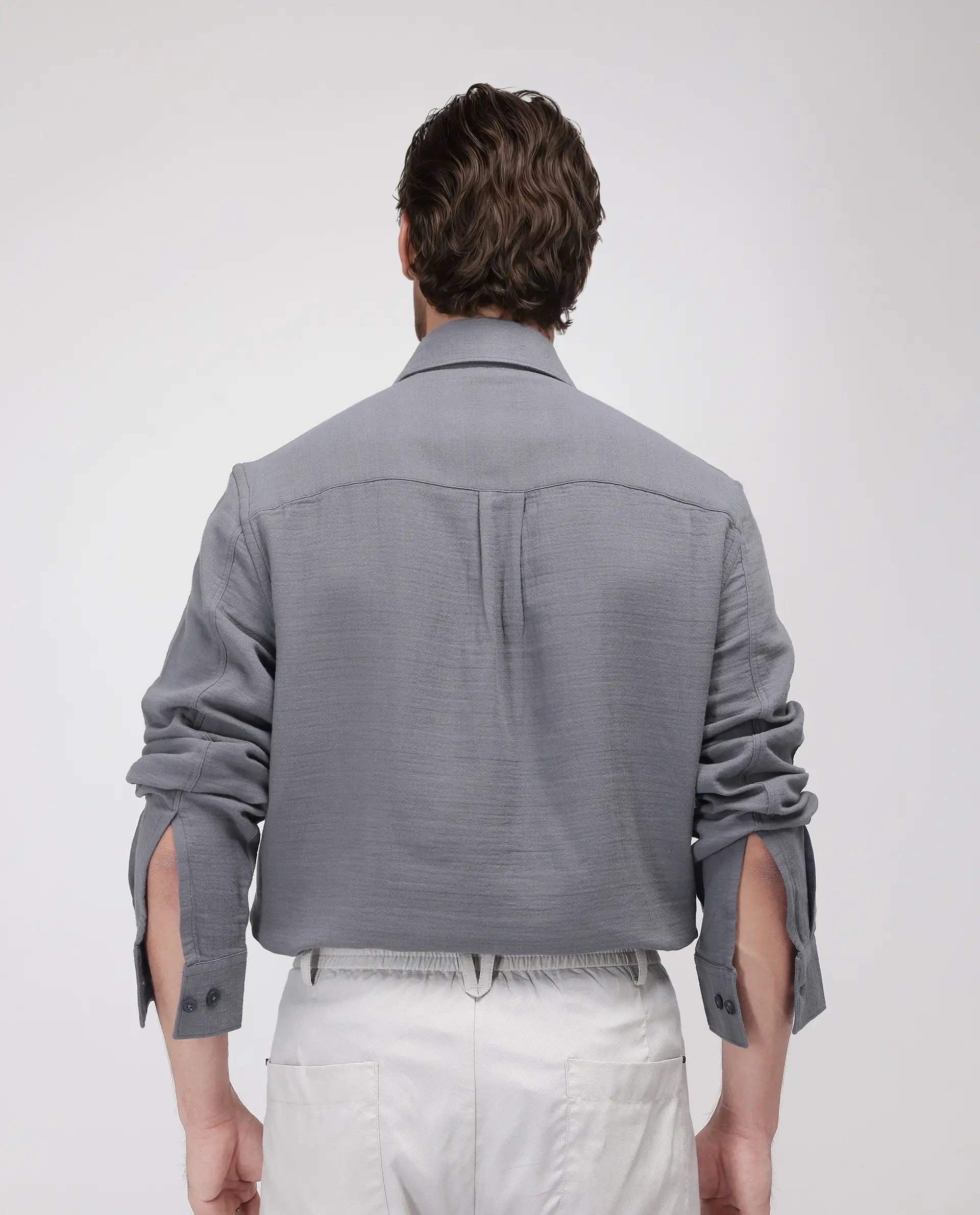 Rare Rabbit Men's Enim Dark Grey Cotton Fabric Full Sleeve Spread Collar Button Closure Plain Shirt