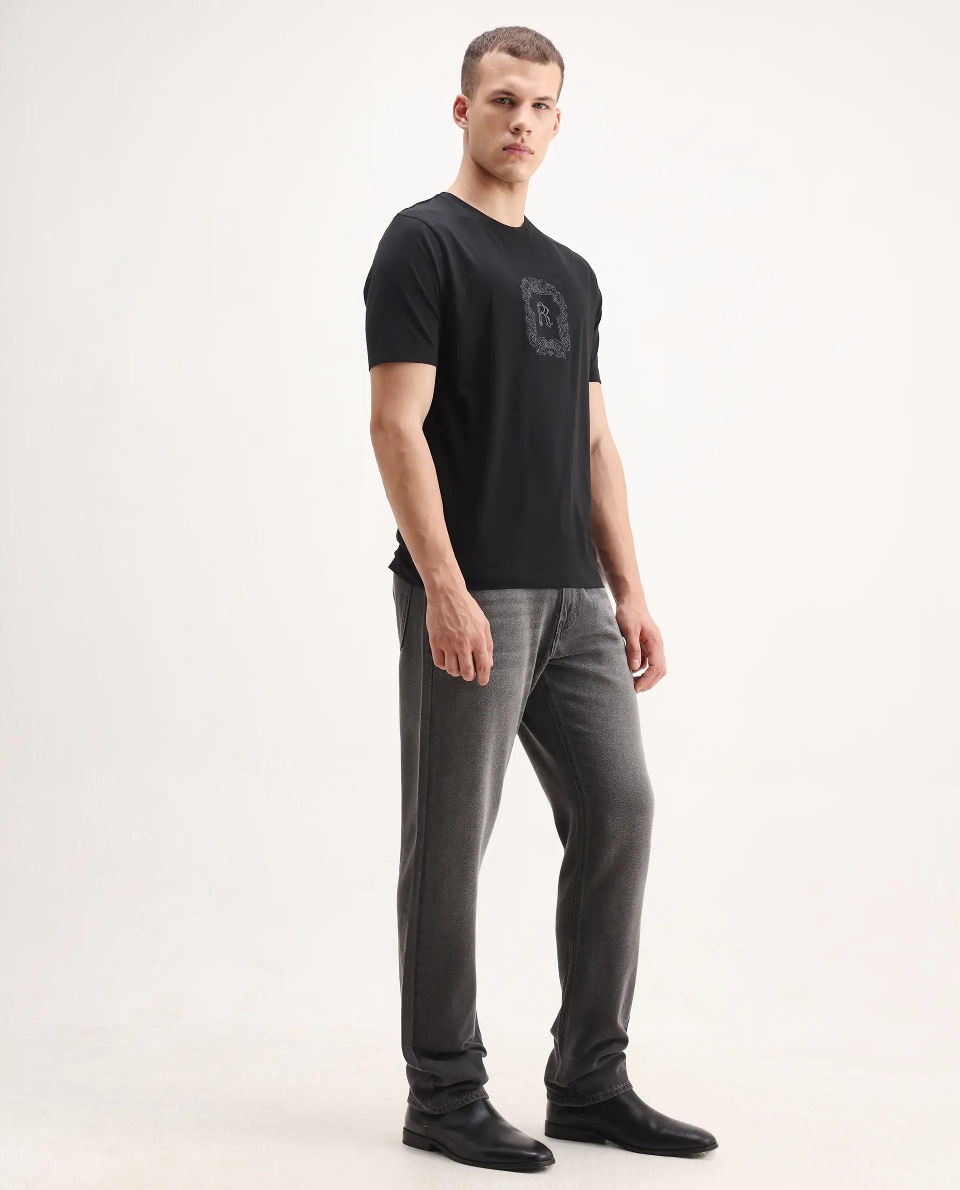 Rare Rabbit Men's Enim Grey Cotton Blend Fabric Morris Regular Fit Plain Jeans