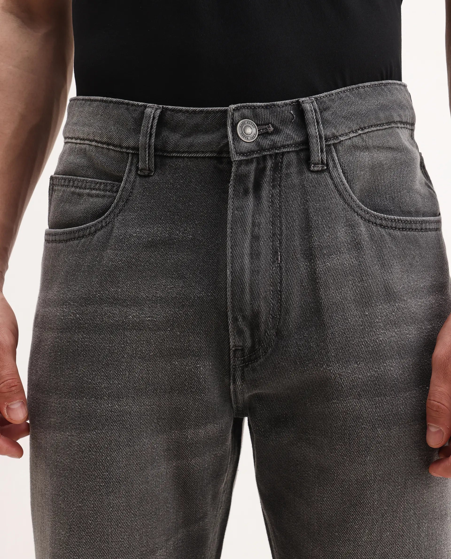 Rare Rabbit Men's Enim Grey Cotton Blend Fabric Morris Regular Fit Plain Jeans