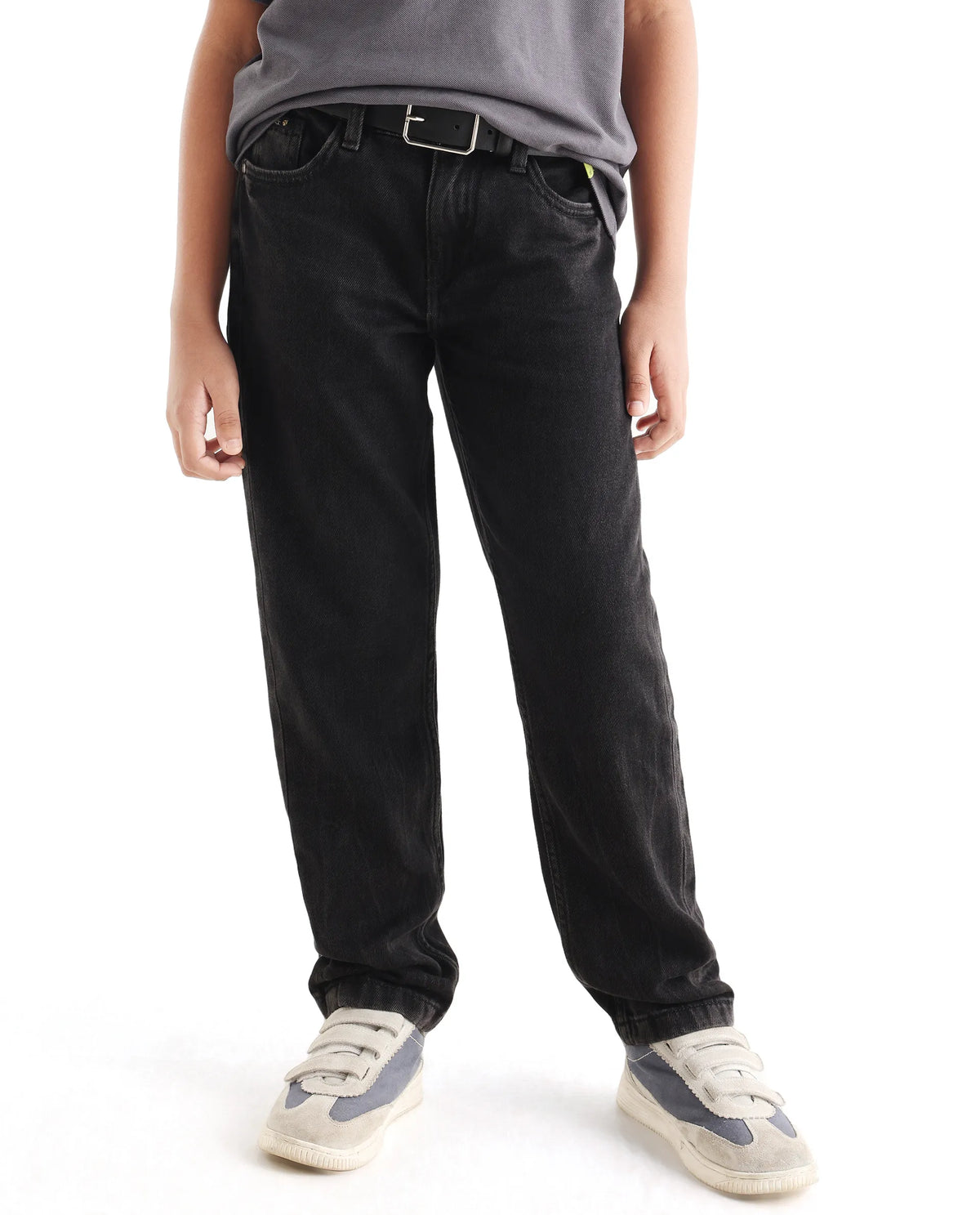 Rare Ones Kids Enim-K Grey Cotton Button Closure Plain Regular Fit Jeans
