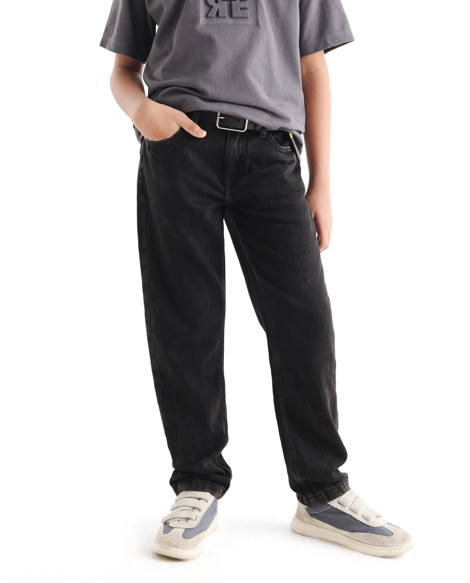 Rare Ones Kids Enim-K Grey Cotton Button Closure Plain Regular Fit Jeans