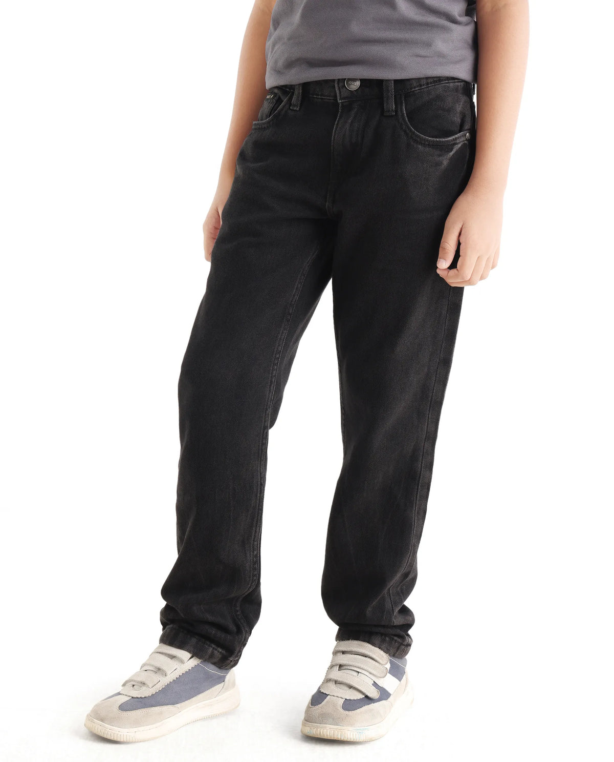 Rare Ones Kids Enim-K Grey Cotton Button Closure Plain Regular Fit Jeans