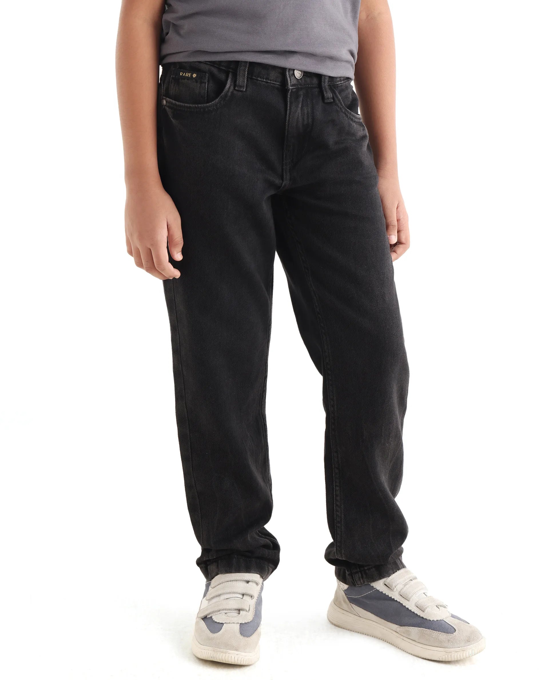 Rare Ones Kids Enim-K Grey Cotton Button Closure Plain Regular Fit Jeans
