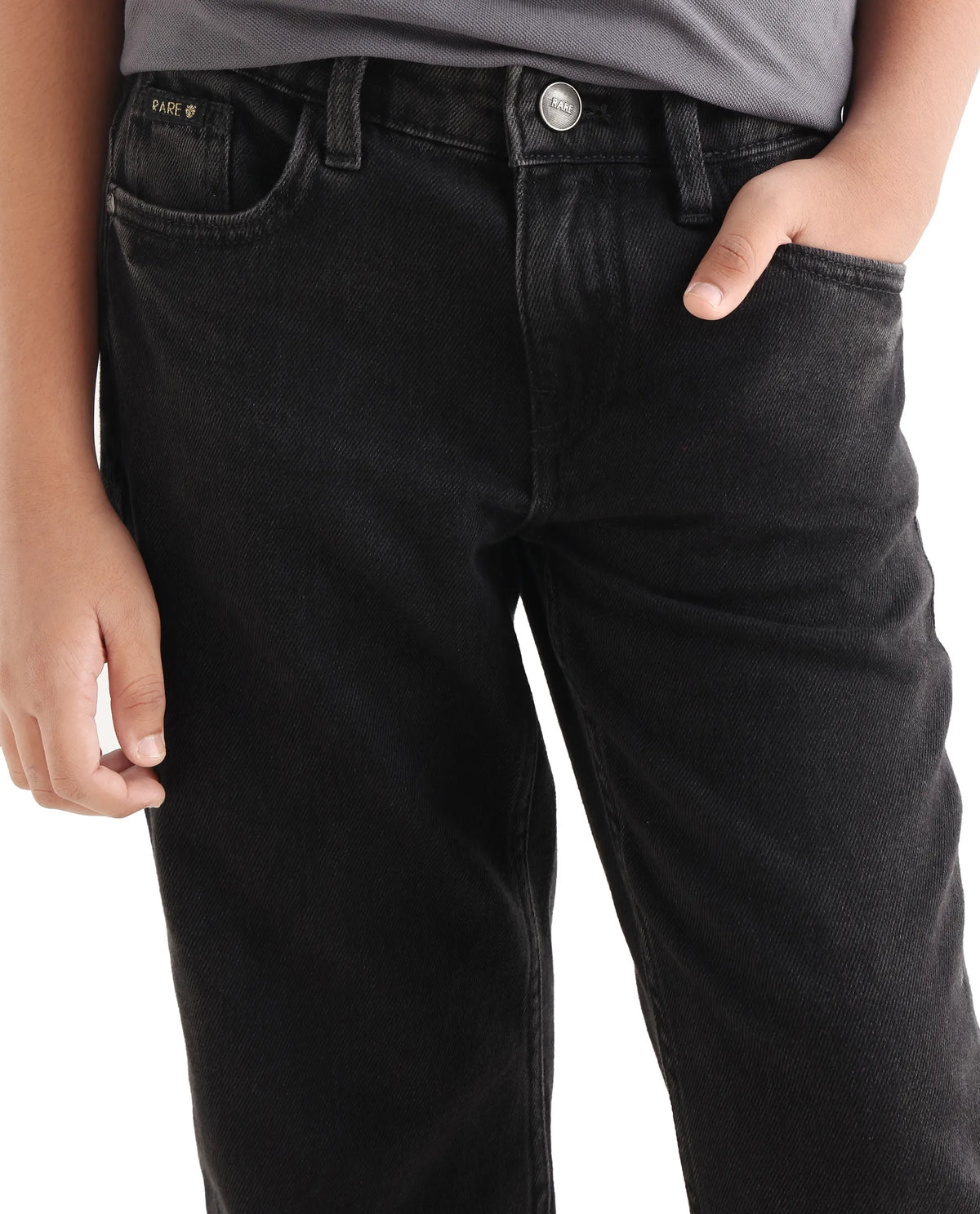 Rare Ones Kids Enim-K Grey Cotton Button Closure Plain Regular Fit Jeans