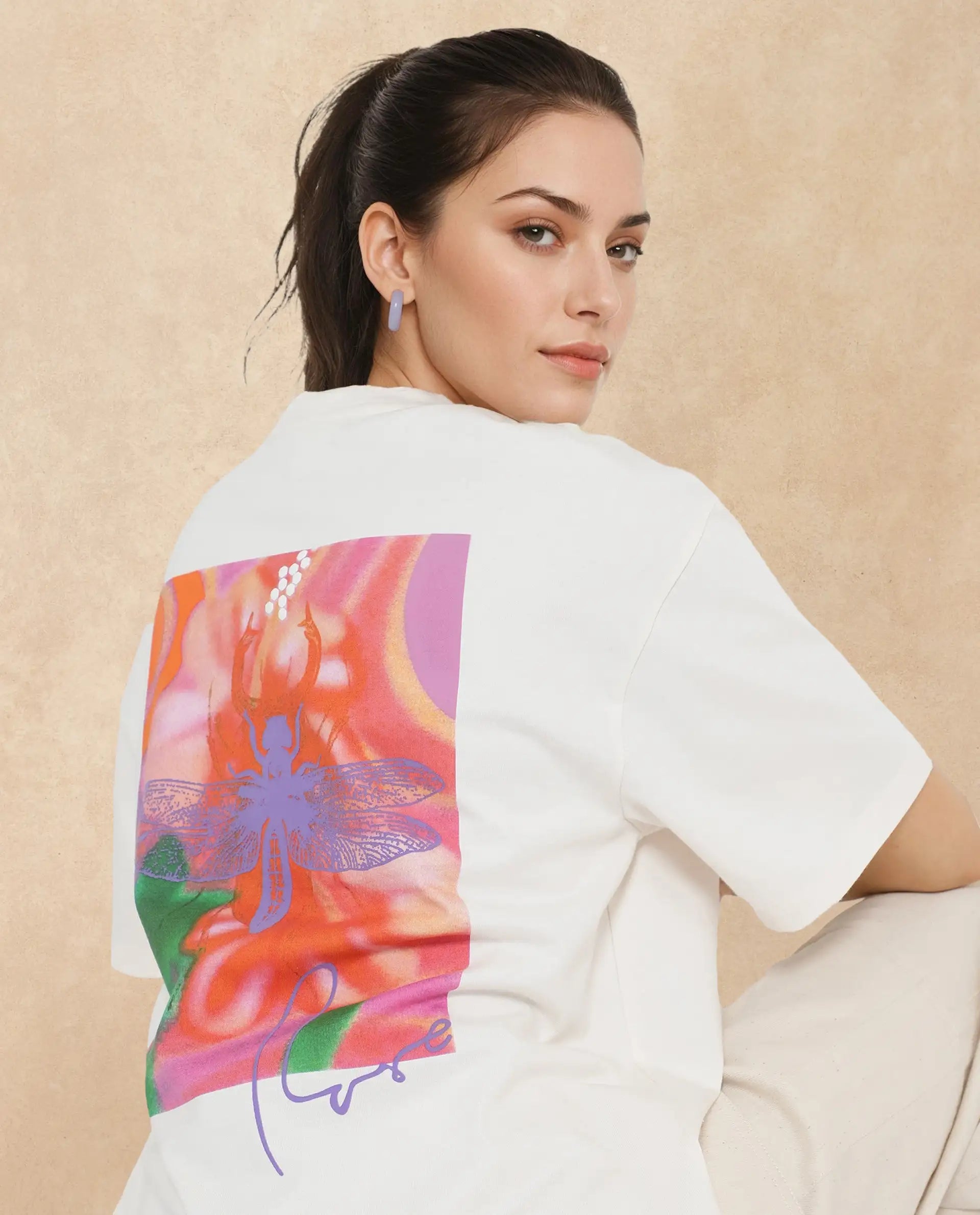 Rareism Women Enrique Off White Cotton Fabric Short Sleeve Crew Neck Solid T-Shirt