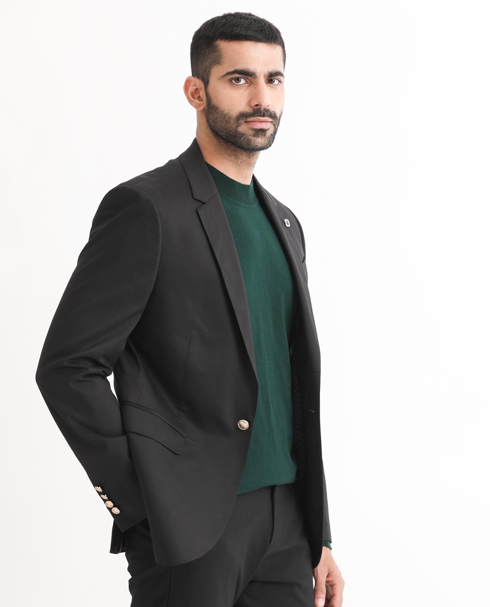 Rare Rabbit Men's Envest Black Polyester Viscose Fabric Notch Lapel Single Breasted Tailored Fit Solid Blazer