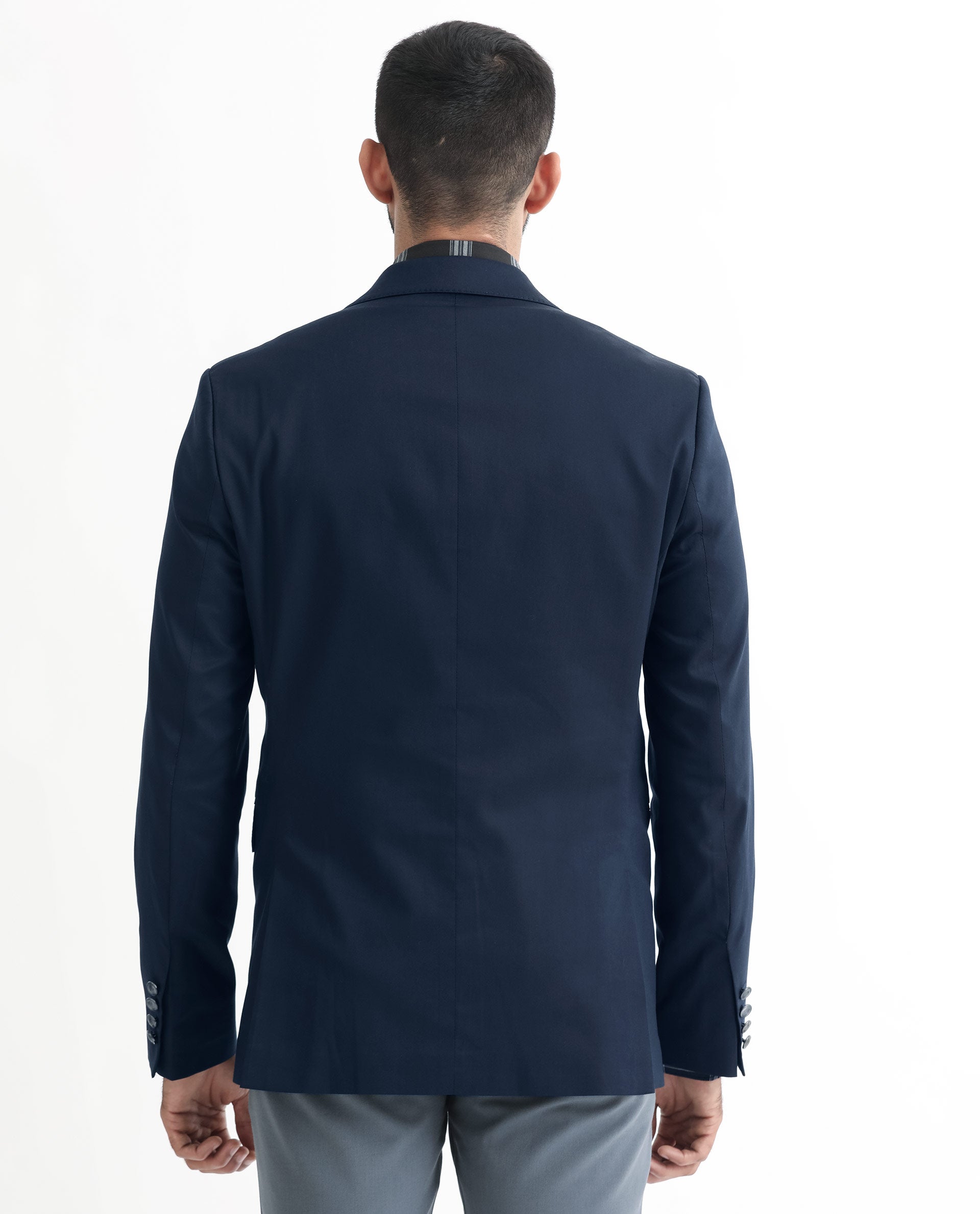 Rare Rabbit Men's Envest Dark Navy Polyester Viscose Fabric Notch Lapel Single Breasted Tailored Fit Solid Blazer