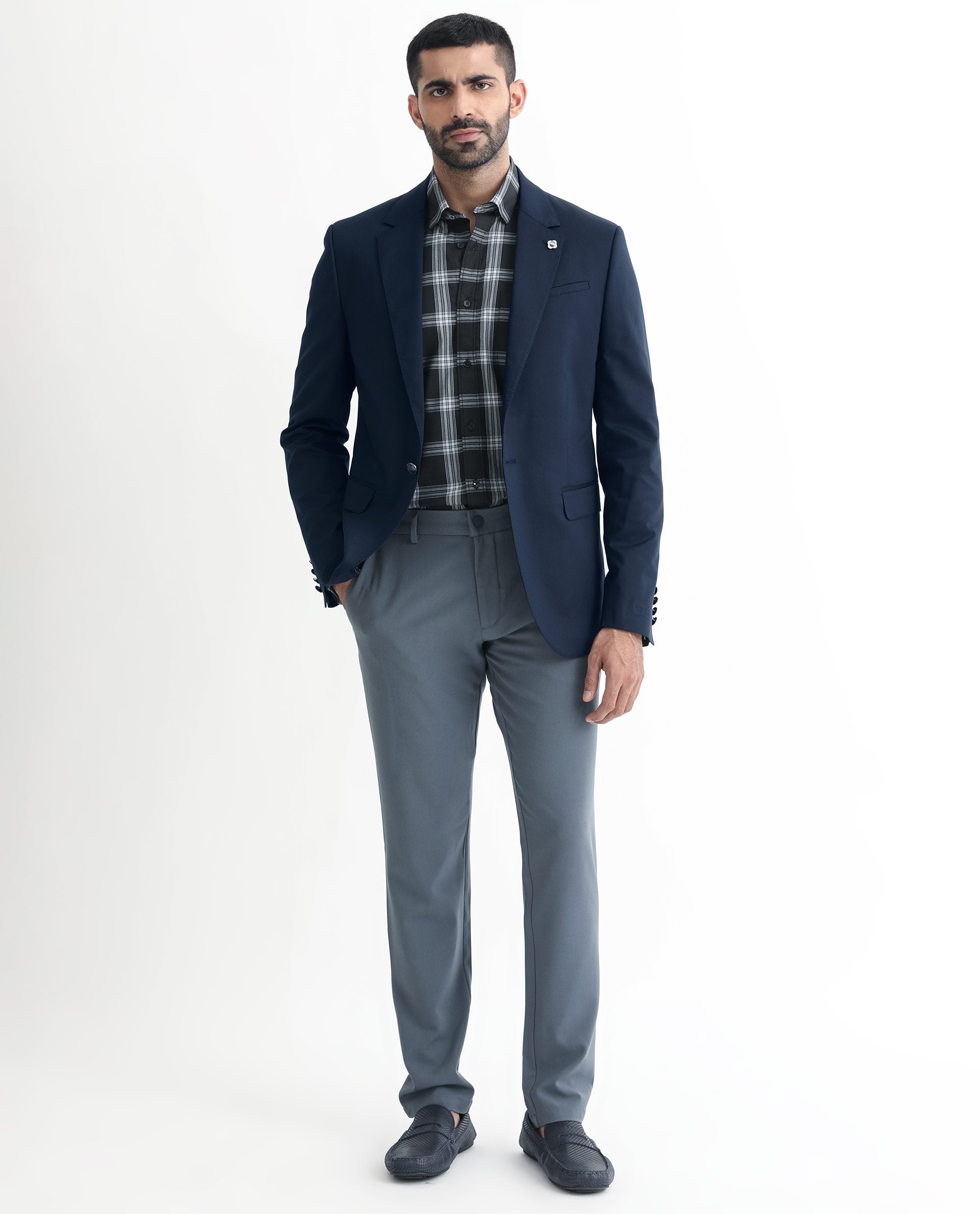 Rare Rabbit Men's Envest Dark Navy Polyester Viscose Fabric Notch Lapel Single Breasted Tailored Fit Solid Blazer