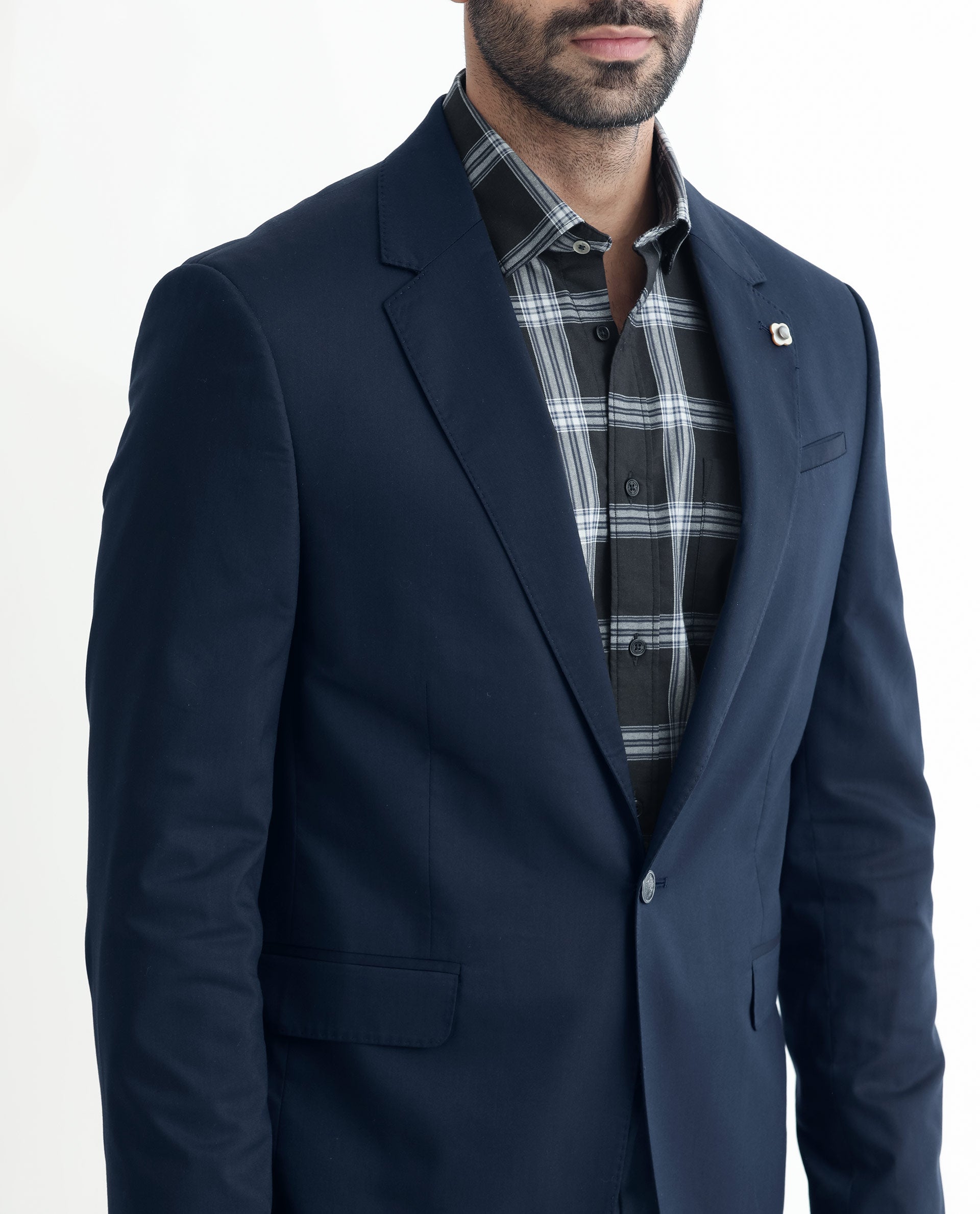 Rare Rabbit Men's Envest Dark Navy Polyester Viscose Fabric Notch Lapel Single Breasted Tailored Fit Solid Blazer