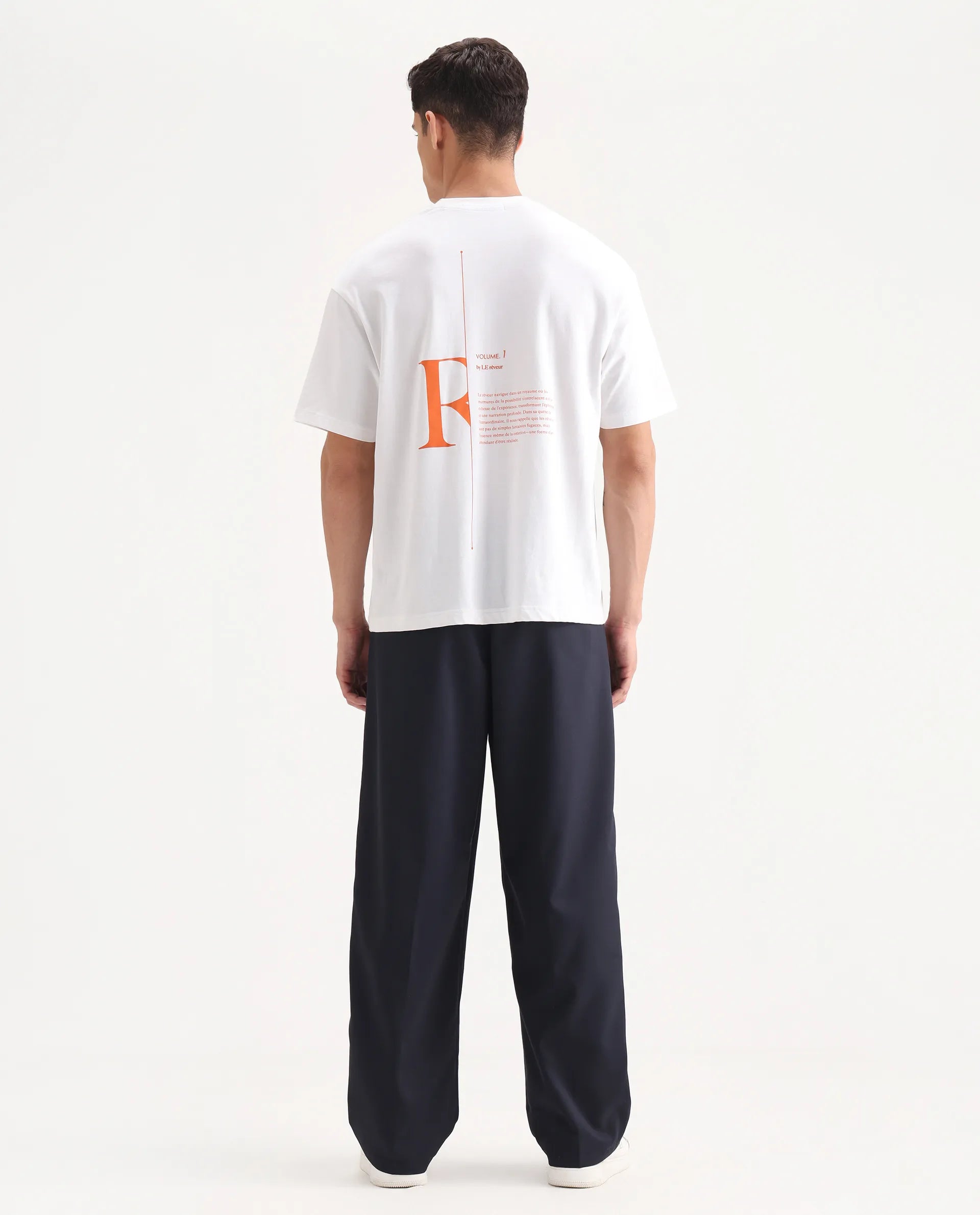 Rare Rabbit Men's Enzot Navy Cotton Plain Relaxed Fit Trouser