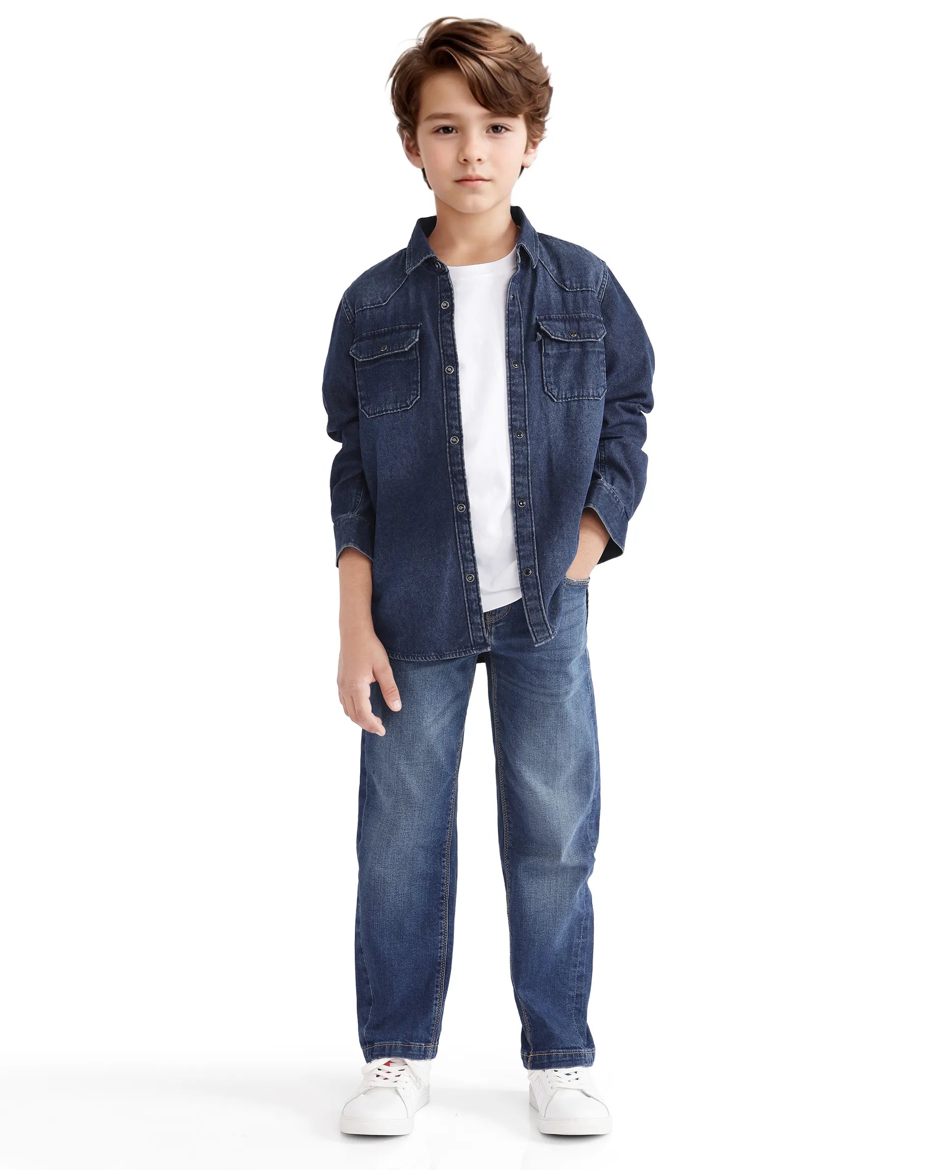 Rare Ones Kids Epan Navy Denim Full Sleeve Spread Collar Solid Shirt
