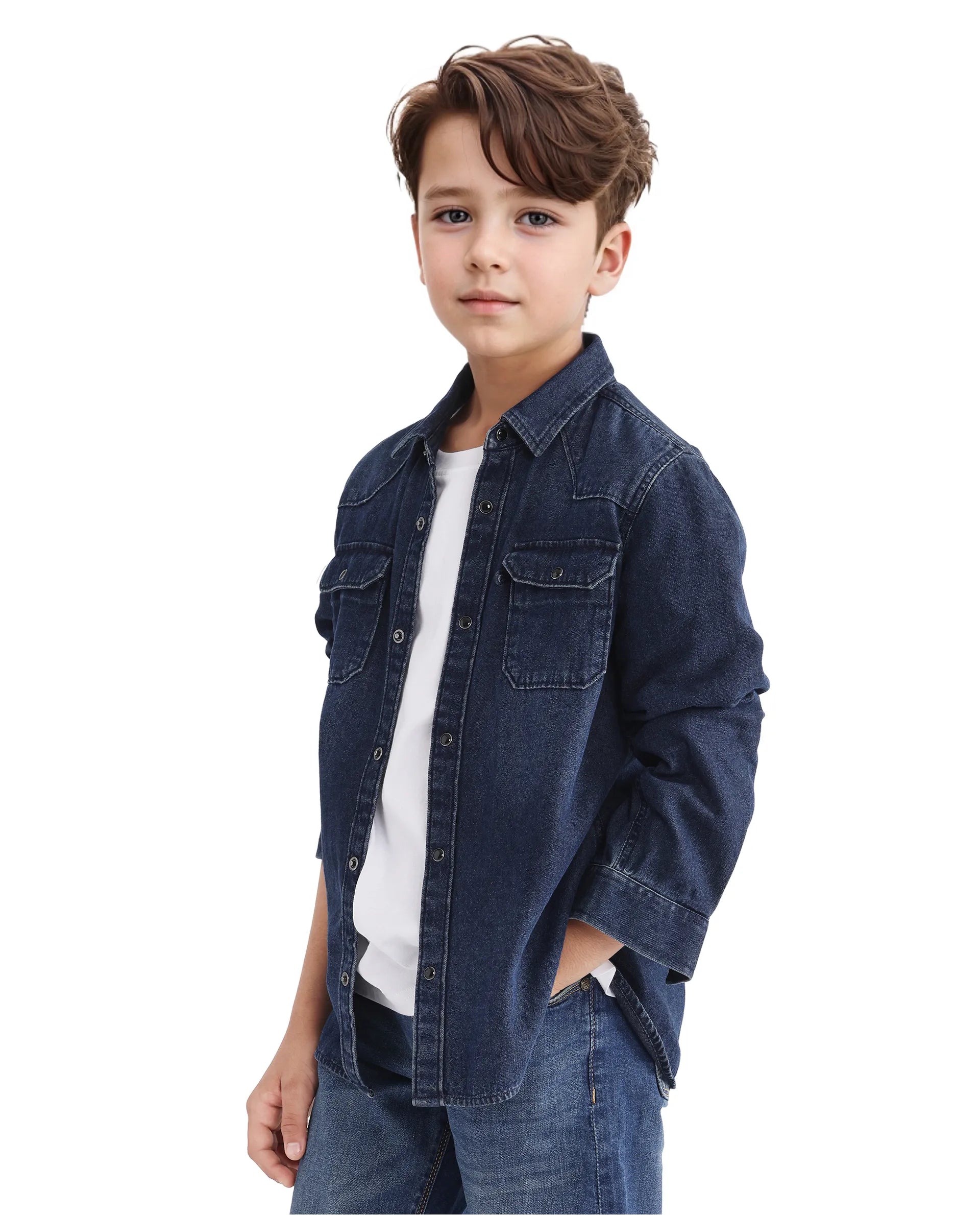 Rare Ones Kids Epan Navy Denim Full Sleeve Spread Collar Solid Shirt