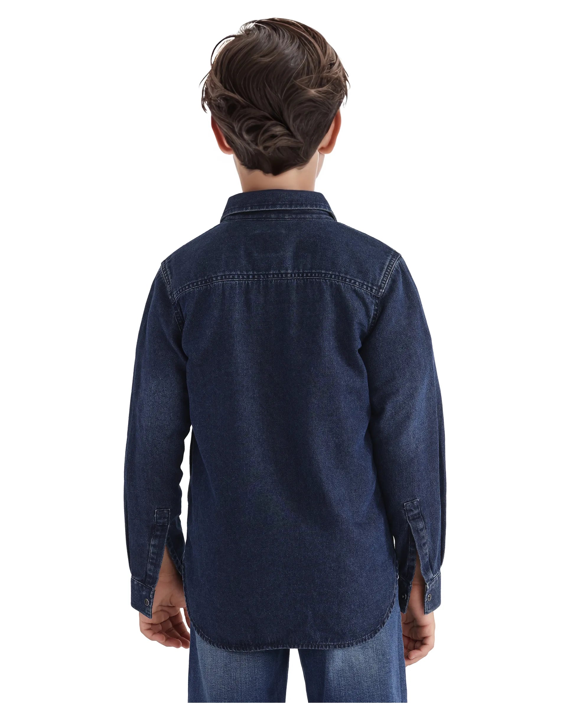 Rare Ones Kids Epan Navy Denim Full Sleeve Spread Collar Solid Shirt