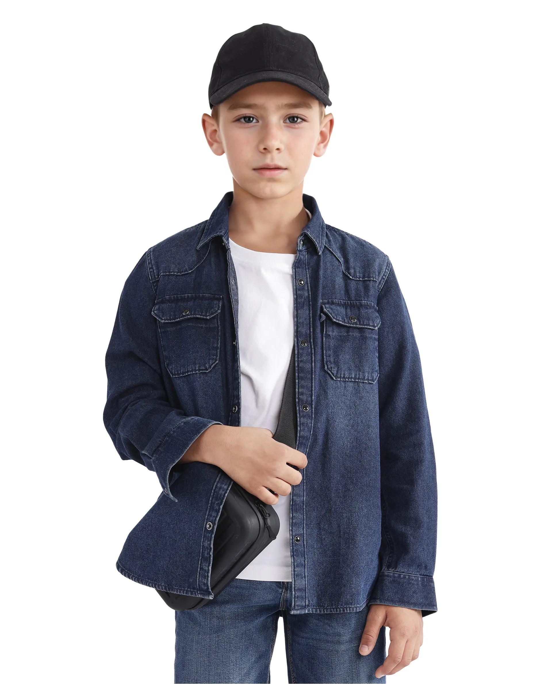 Rare Ones Kids Epan Navy Denim Full Sleeve Spread Collar Solid Shirt