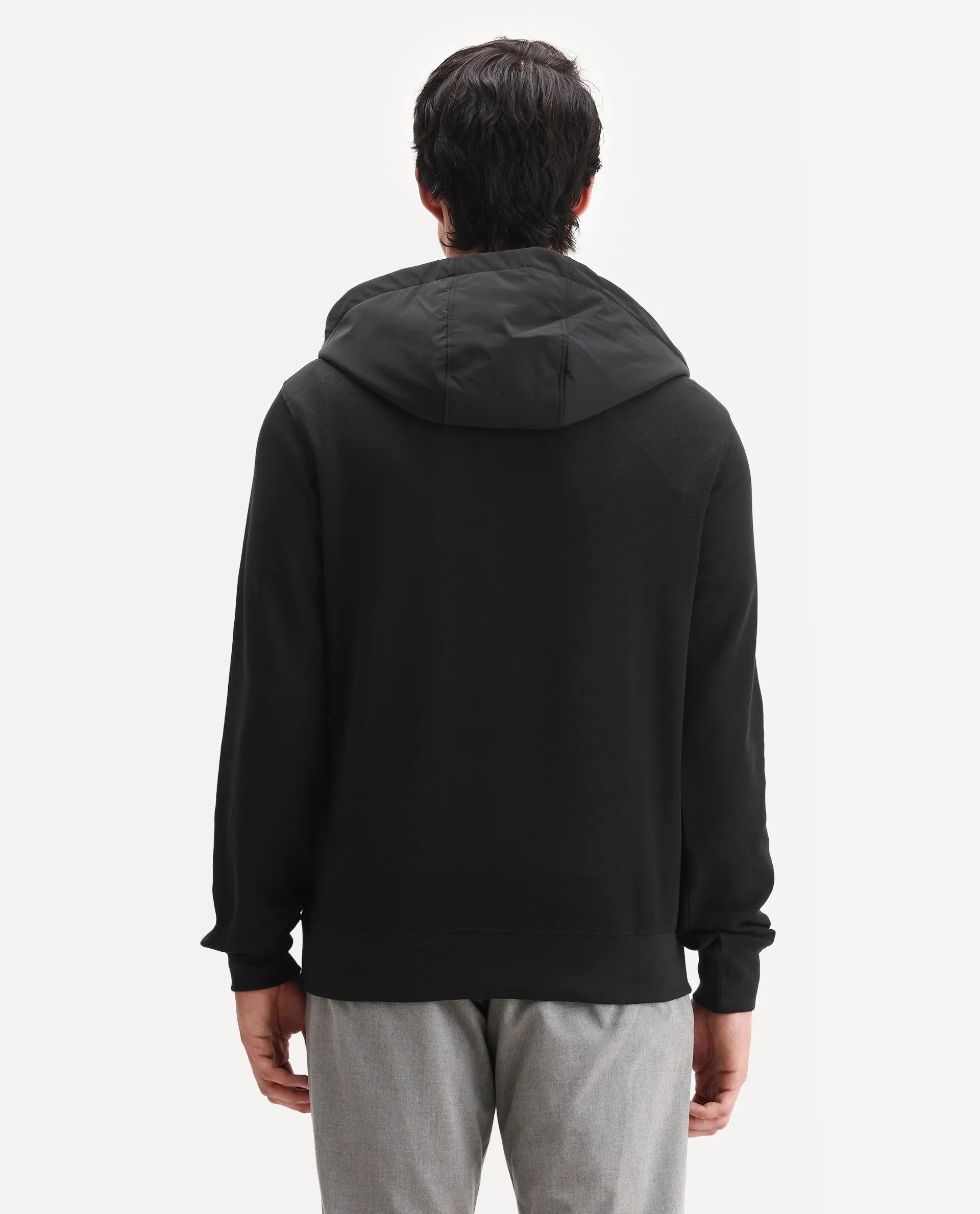 Rare Rabbit Men's Ephin-T Black Cotton Blend Plain Regular Fit Full Sleeve Hooded Sweatshirt