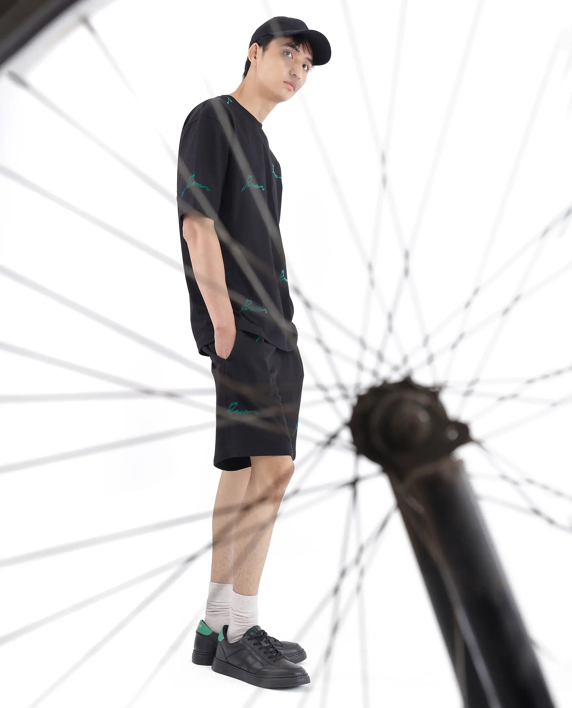 Rare Rabbit Men Erken Black Cotton Fabric Short Sleeve Crew Neck Oversized Fit Graphic Typography Print T-Shirt