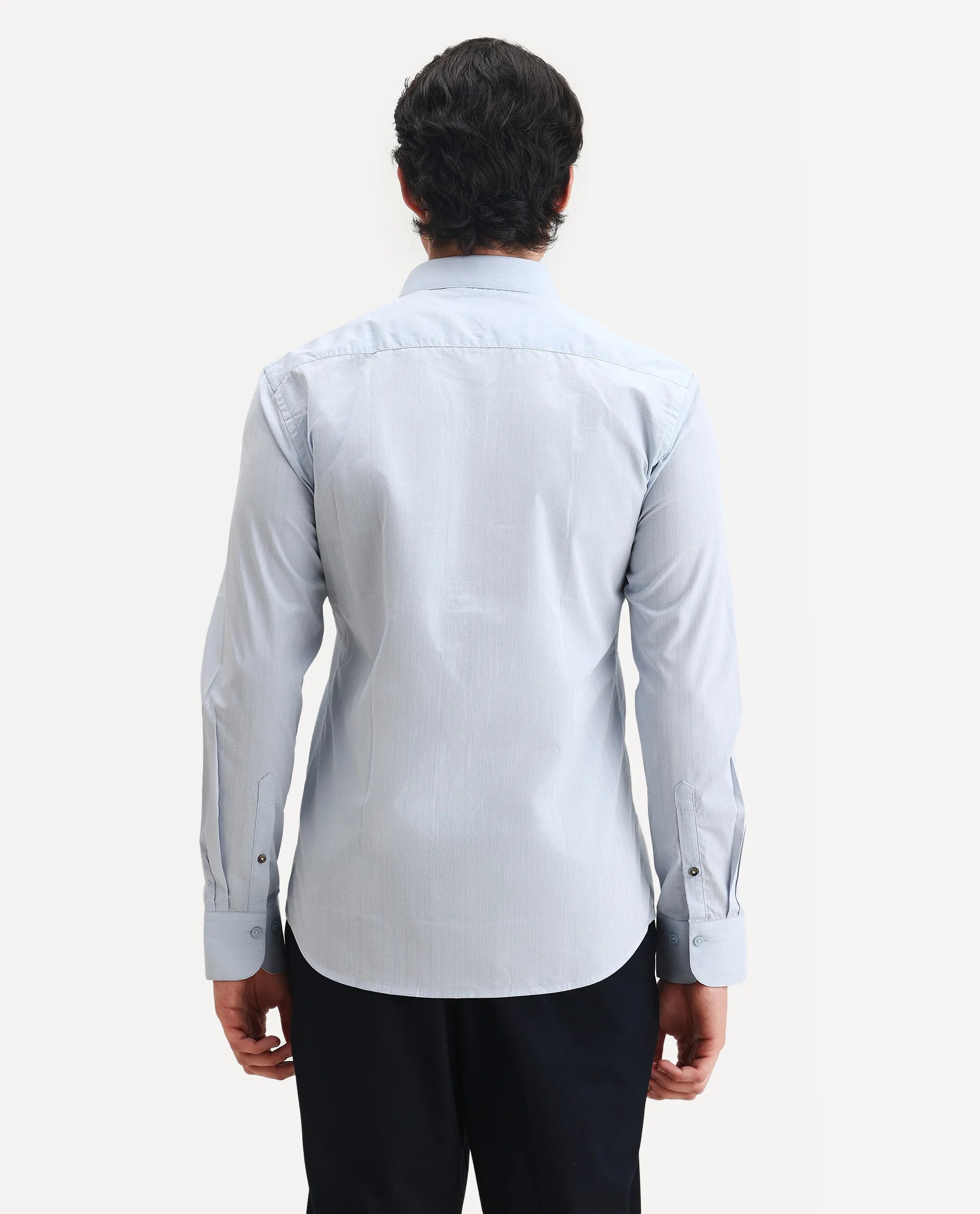 Rare Rabbit Men's Erlane Pastel Blue Cotton Plain Regular Fit Full Sleeve Collared Shirt