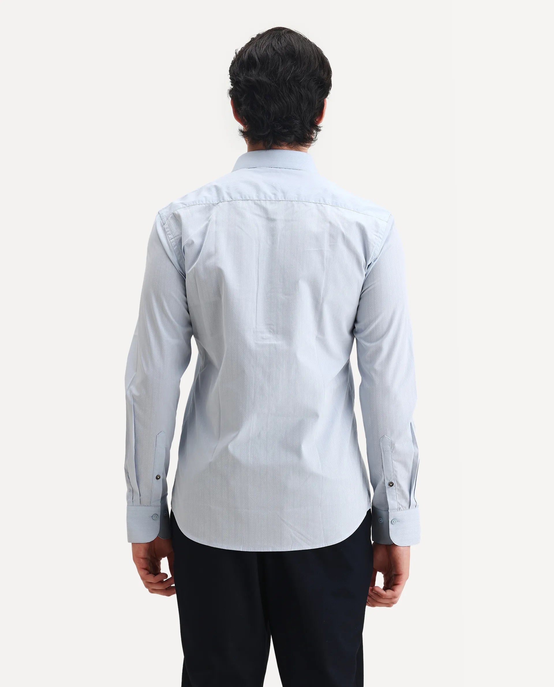 Rare Rabbit Men's Erlane Pastel Blue Cotton Plain Regular Fit Full Sleeve Collared Shirt