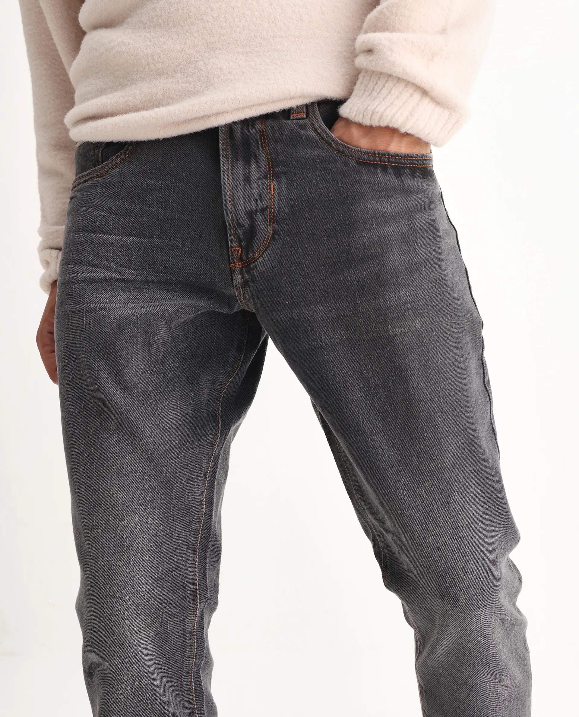 Rare Rabbit Men's Ermis Grey Cotton Blend Plain Hawk Slim Fit Jeans