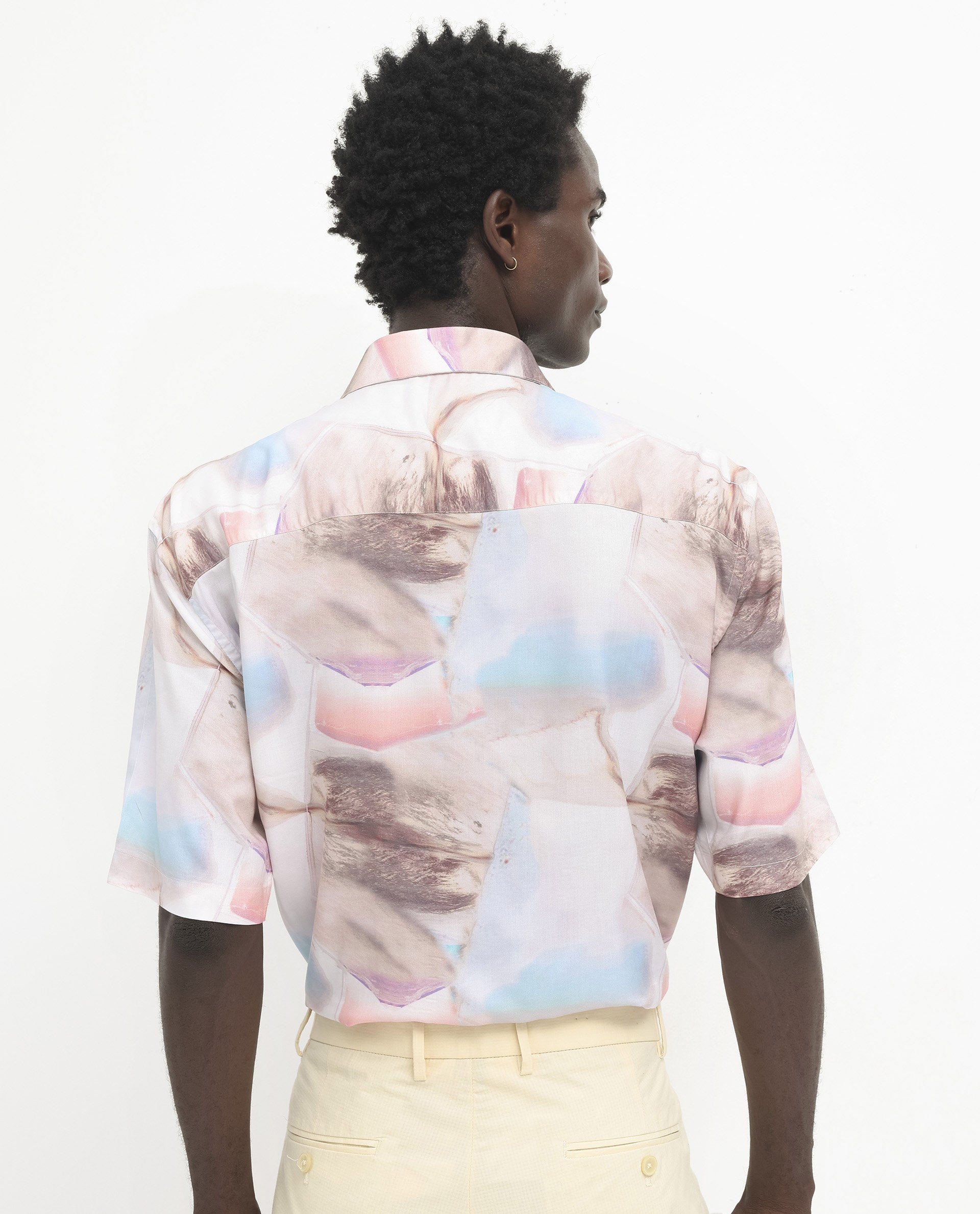 Rare Rabbit Men's Errai Beige Viscose Fabric Short Sleeve Regular Collar Boxy Fit Abstract Print Shirt