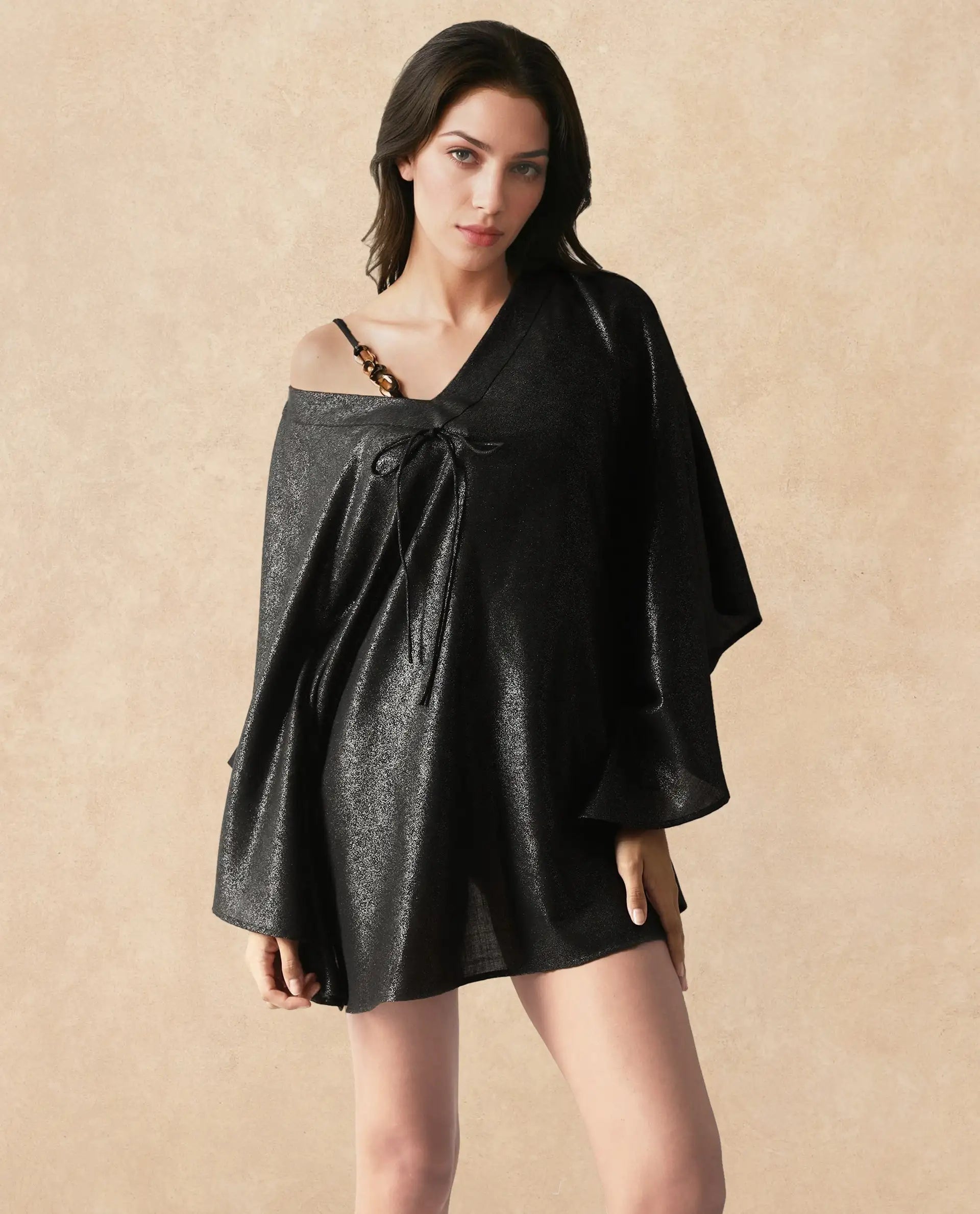 Rareism Women Esme Black Poly Lycra Fabric Sleeveless Shoulder Straps Tie Up Closure Knit Plain Bodysuit Mini Swimsuit