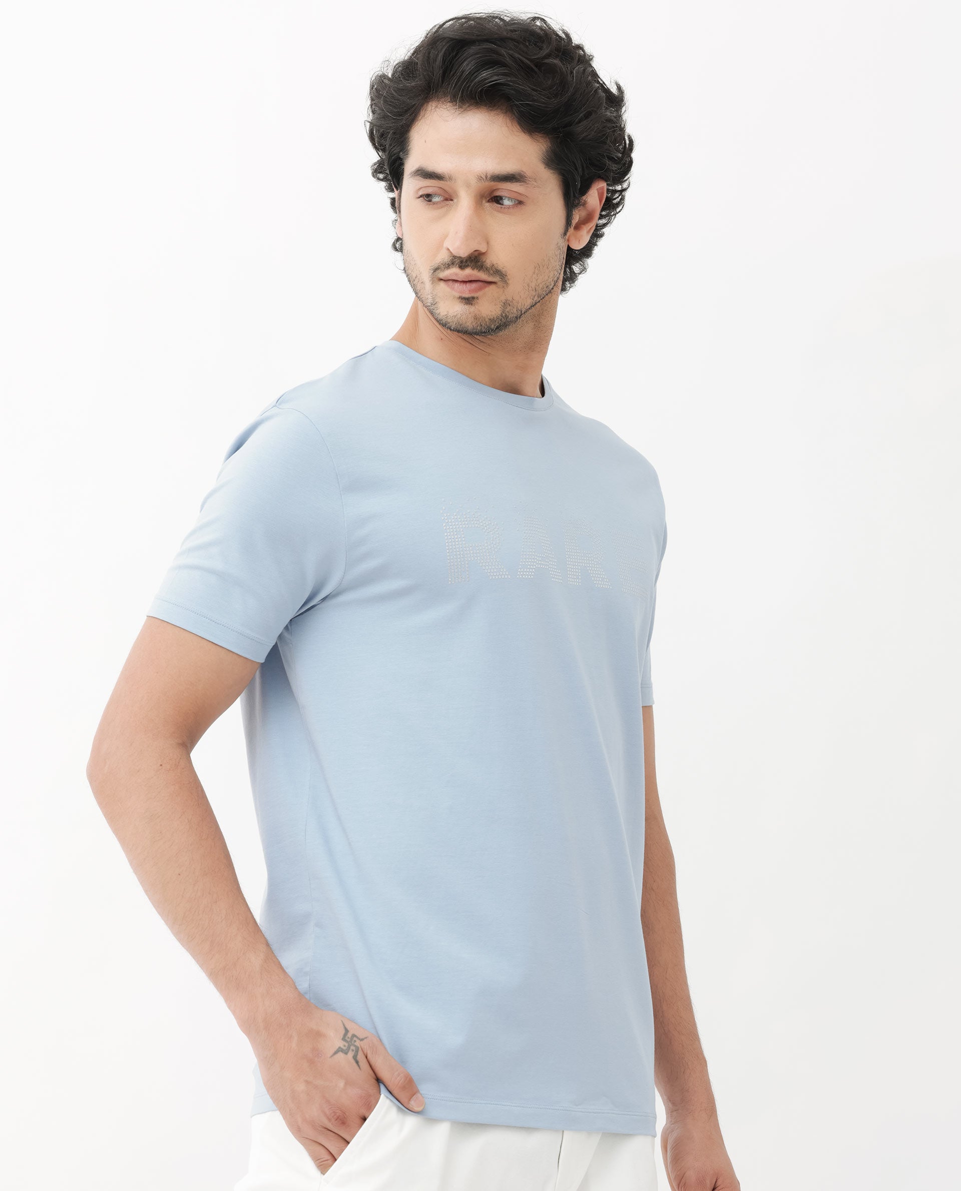 Rare Rabbit Mens Eso Light Blue Short Sleeve Graphic Print Regular Fit T-Shirt