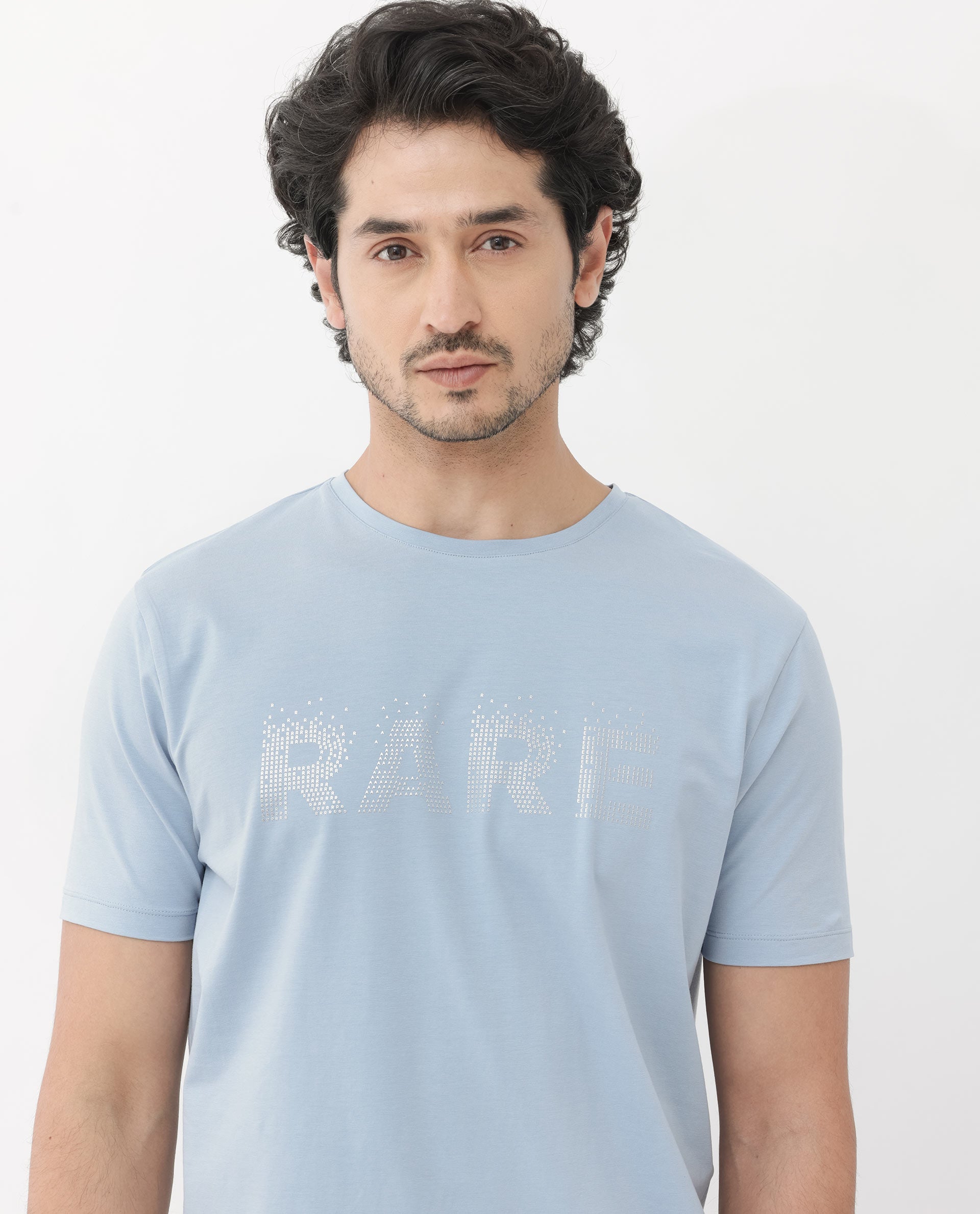 Rare Rabbit Mens Eso Light Blue Short Sleeve Graphic Print Regular Fit T-Shirt