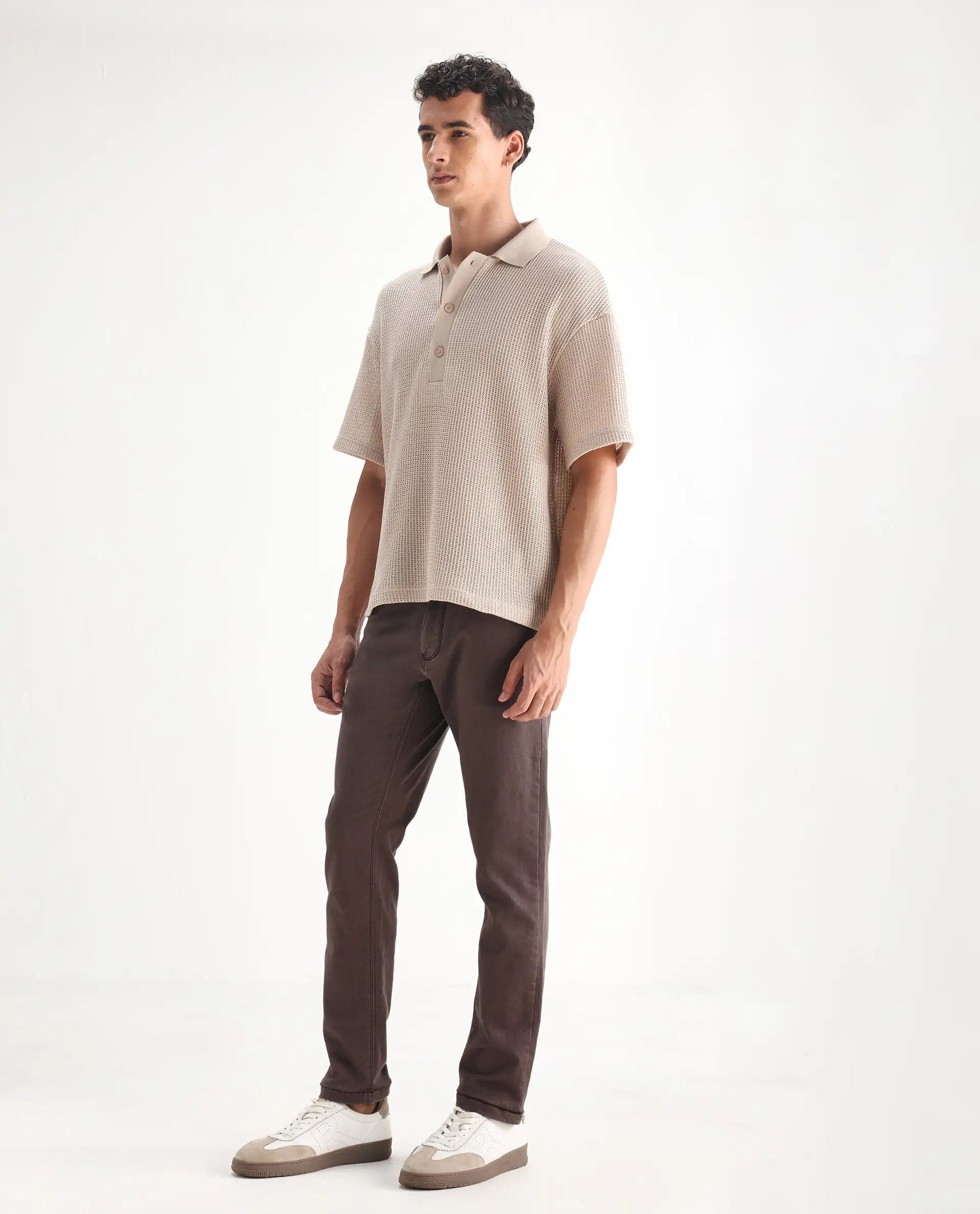 Rare Rabbit Men's Essen Dark Brown Cotton Plain Hawk Slim Fit Jeans