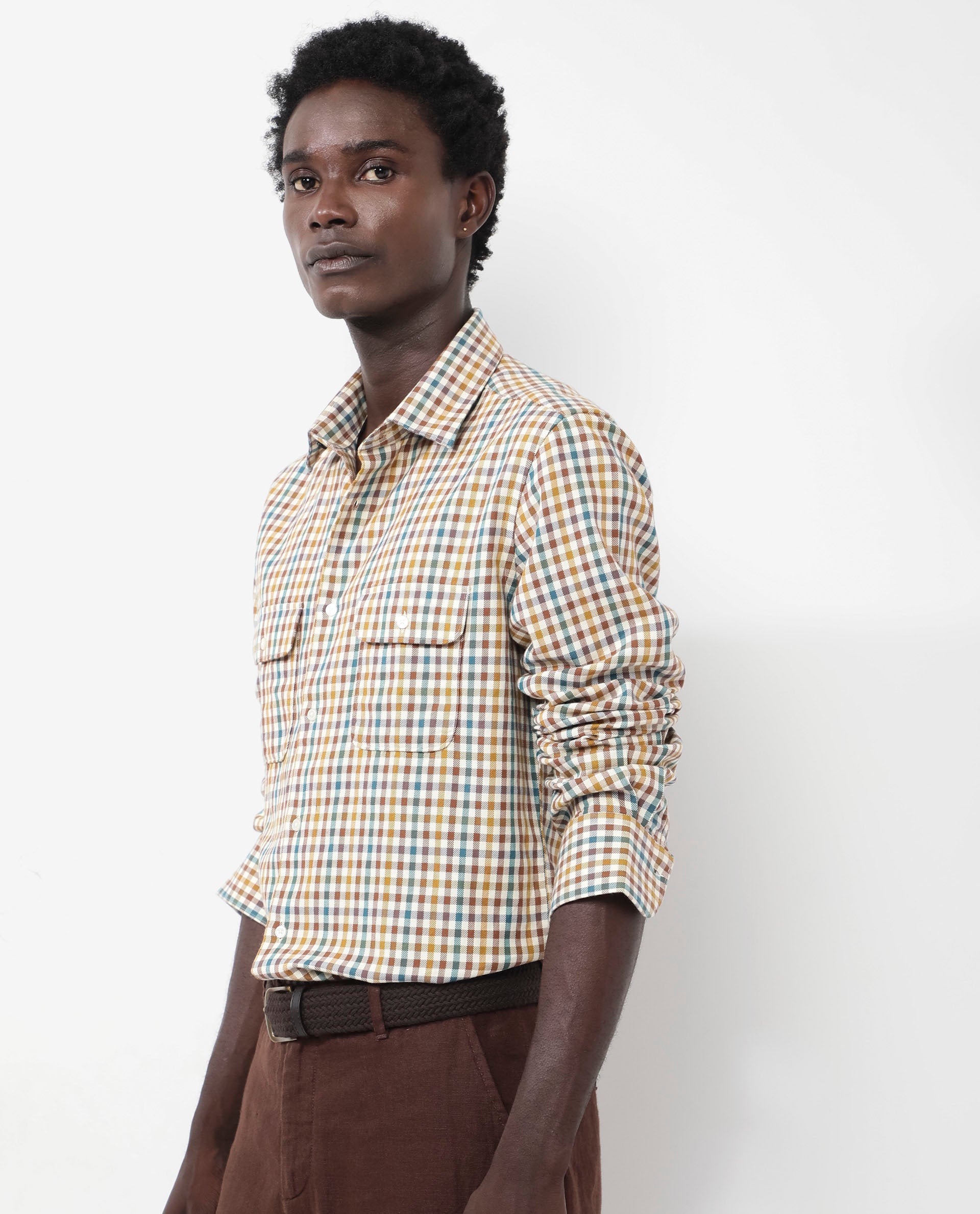 Rare Rabbit Mens Essen Mustard Cotton Fabric Full Sleeve Regular Fit Gingham Checks Print Twill Shirt