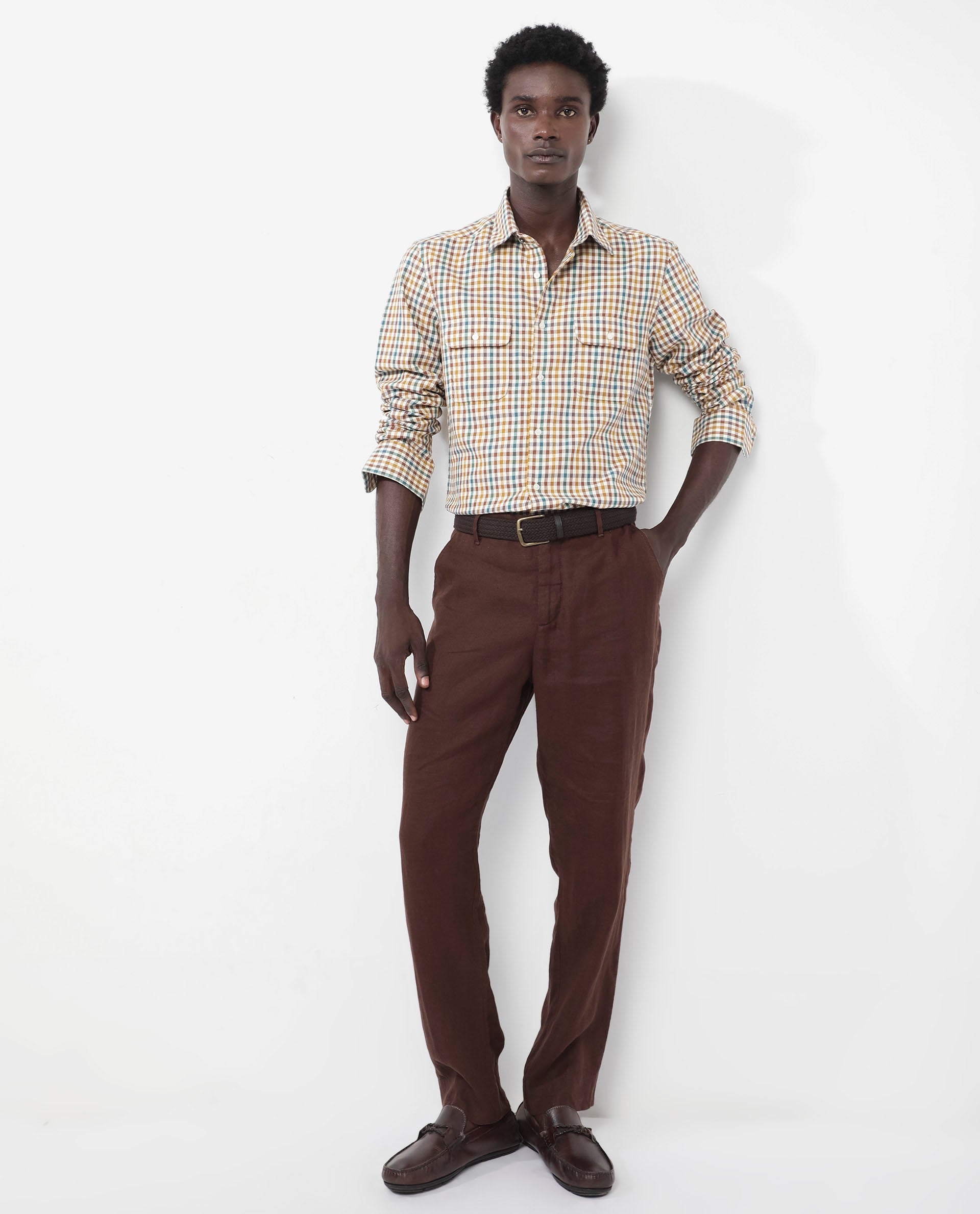 Rare Rabbit Mens Essen Mustard Cotton Fabric Full Sleeve Regular Fit Gingham Checks Print Twill Shirt