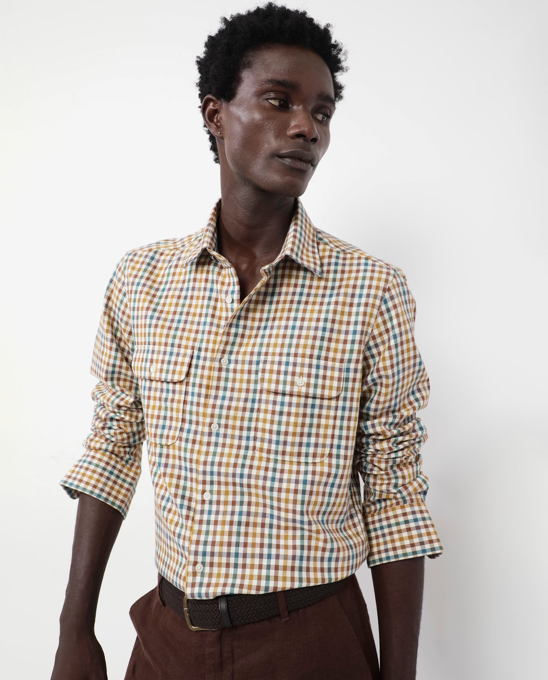 Rare Rabbit Mens Essen Mustard Cotton Fabric Full Sleeve Regular Fit Gingham Checks Print Twill Shirt